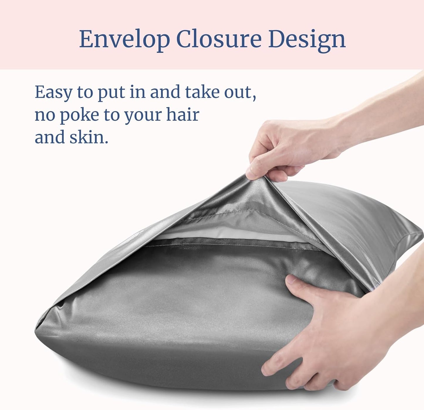 BEDELITE Satin Pillowcase for Hair and Skin, Super Soft Similar to Silk Pillow Cases 4 Pack with Envelope Closure, Cooling Pillowcases for Women Men (20"x26" Standard Size, Grey)