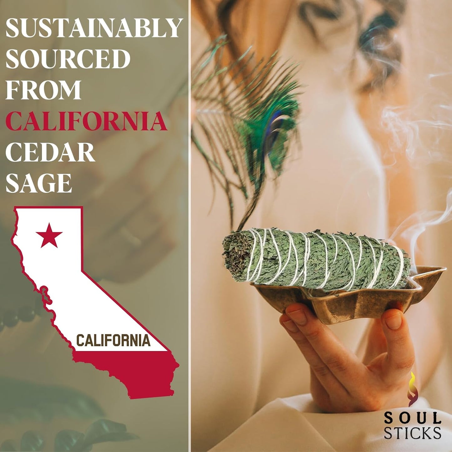 Soul Sticks Organic Cedar Sage Smudge Stick 1 Pack - 9 Inch | Floral Sage House Blessing | Cleansing House & Negative Energy