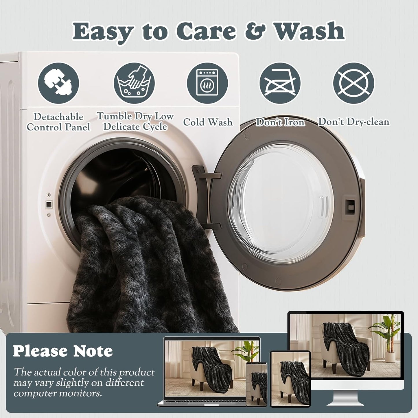 Heated Throw Blanket Faux Fur & Sherpa, Safe Electric Blanket ETL & FCC Certified, Soft Warm 6 Heating Levels & 4 Hours Auto-Off, Machine Washable, 50"x60" Dark Grey