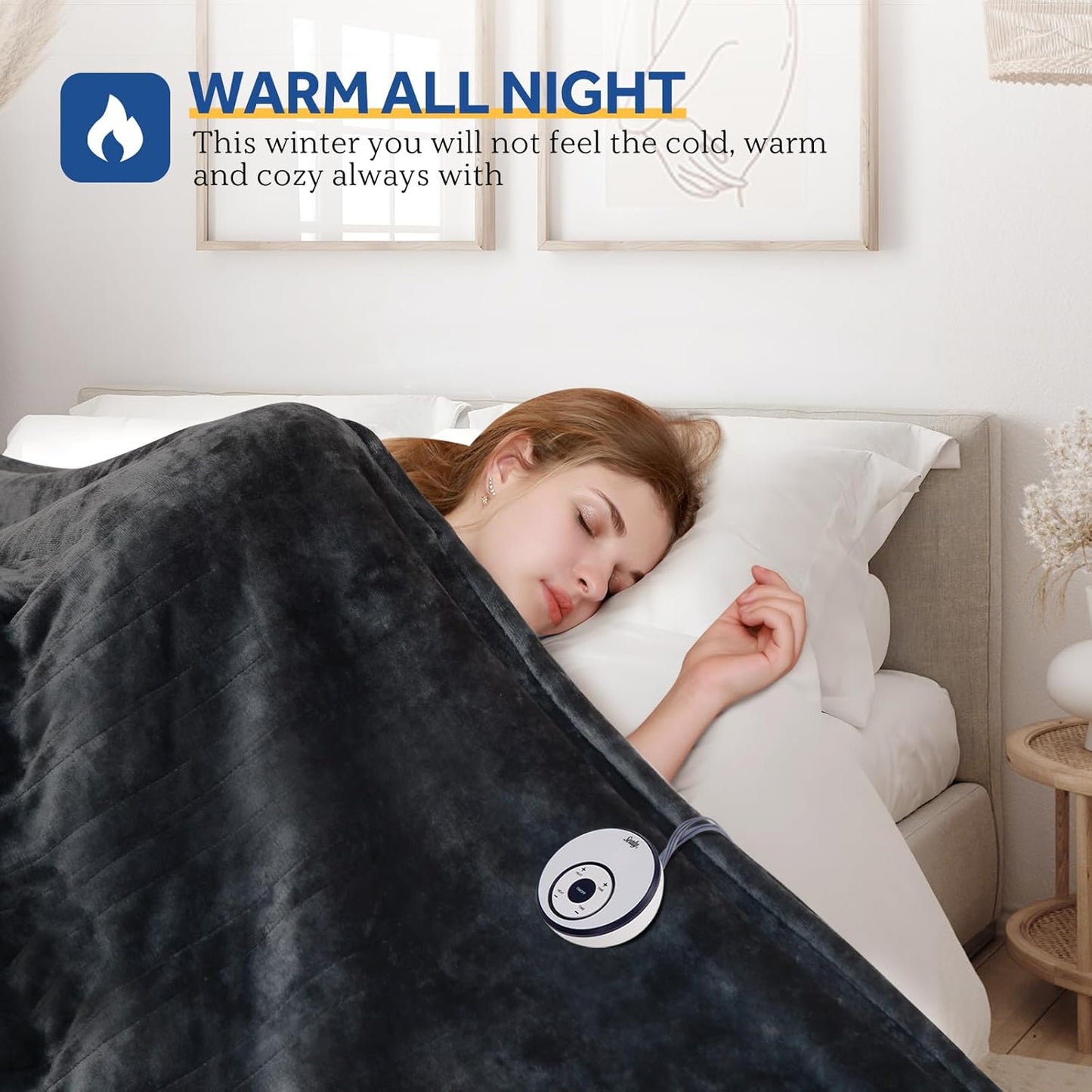 Sealy Electric Blanket Queen Size 84"x90", Soft Double Flannel Heated Blanket with 10 Heat Levels & 1-12 Hours Auto Shut Off, Machine Washable, Even Heat Distribution, Charcoal