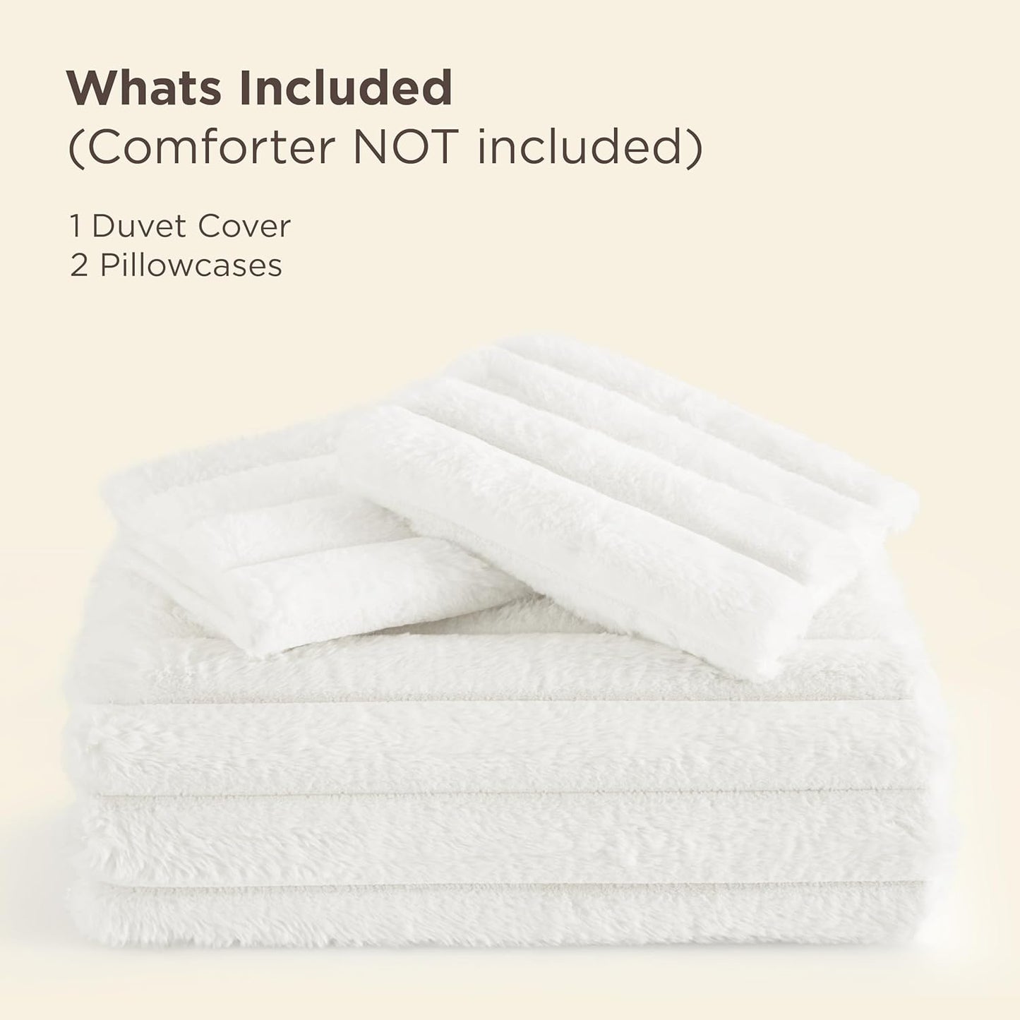 Bedsure Faux Fur Duvet Cover Queen Size - White Fluffy Duvet Cover Set, Soft and Cozy Shaggy Bedding Comforter Cover, Winter Warm Luxury Fuzzy Bed Set 3 Pieces, 1 Queen Duvet Cover and 2 Pillowcases