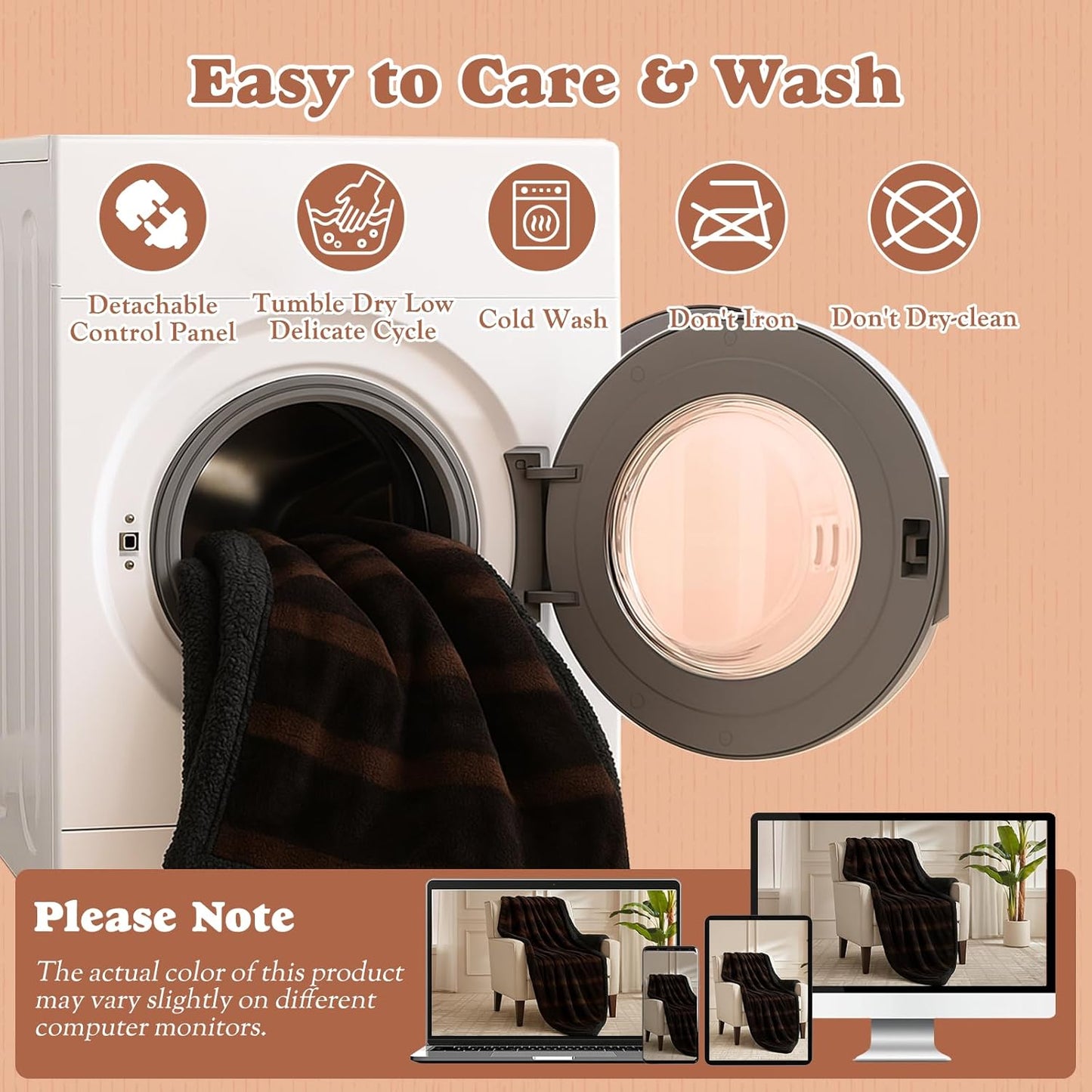 Heated Throw Blanket Faux Fur & Sherpa, Safe Electric Blanket ETL & FCC Certified, Soft Warm 6 Heating Levels & 4 Hours Auto-Off, Machine Washable, 50"x60" Dark Brown