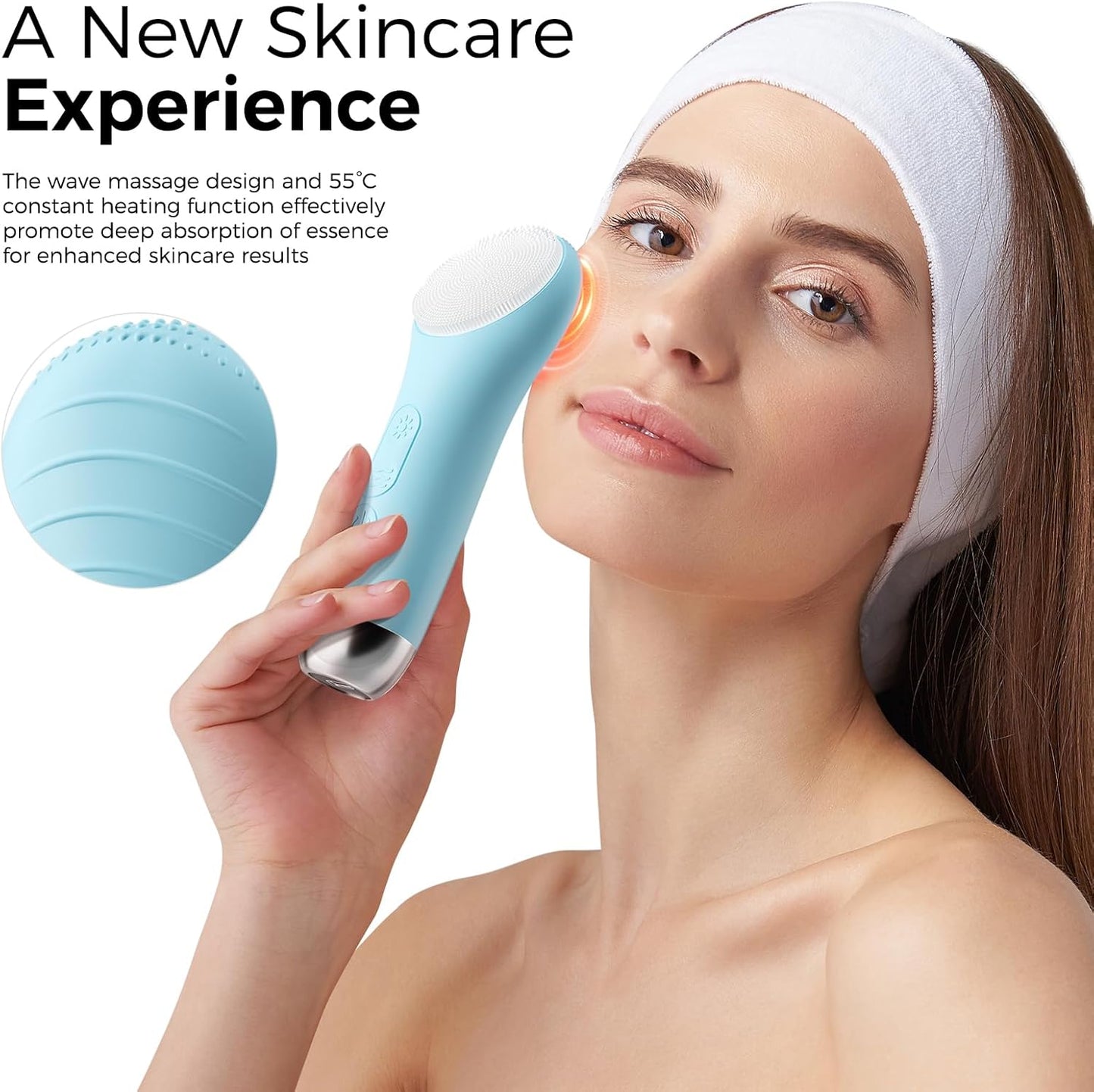 Facial Cleansing Brush Electric Face Scrubber - Rechargeable Face Cleansing Brush with 4 LED Gentle Light Silicone Heat and Vibration Exfoliator Massage Deep Cleansing,IPX7 Waterproof,Ideal Gift