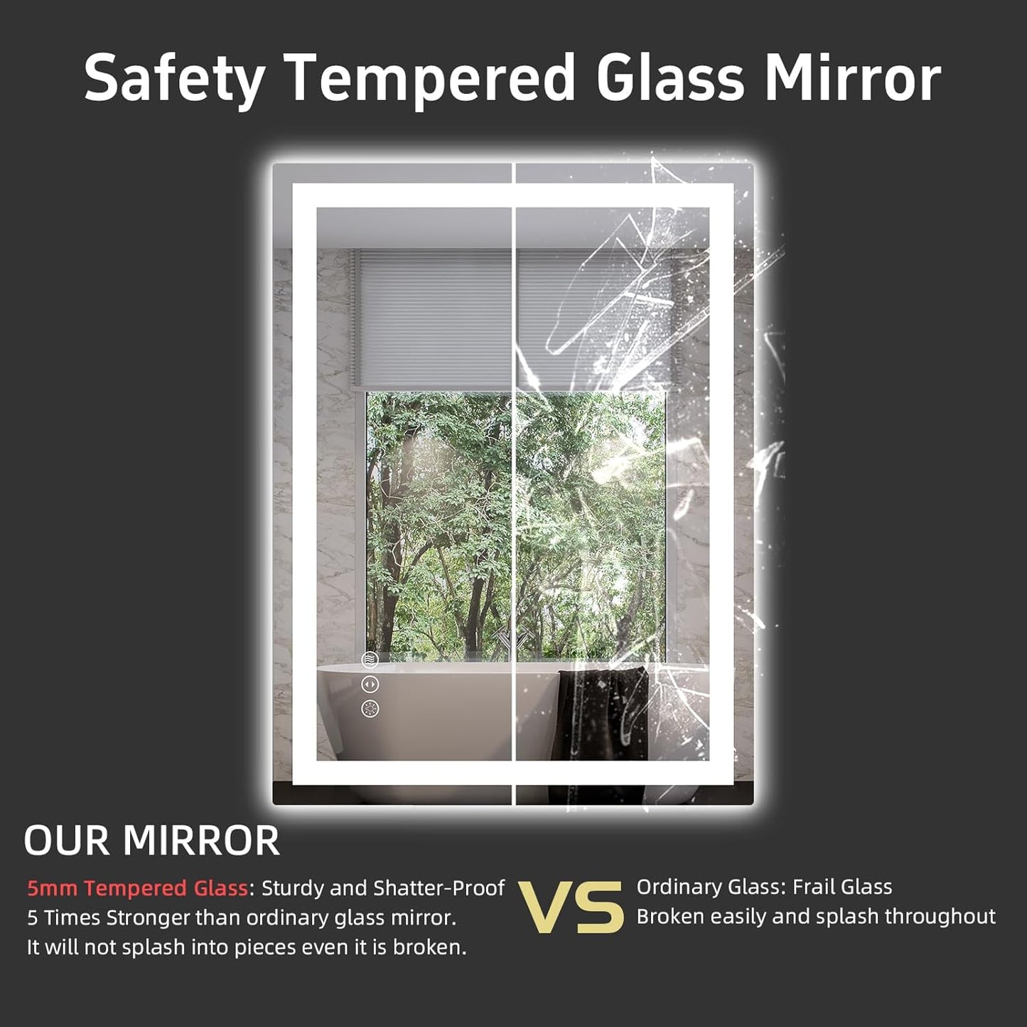 40"x 24" LED Bathroom Mirror with Lights, Anti-Fog, Double Lighting Sources Dimmable, Backlit + Front Lit, Lighted Bathroom Vanity Mirror with 3 Colors, Tempered Glass (Horizontal/Vertical)