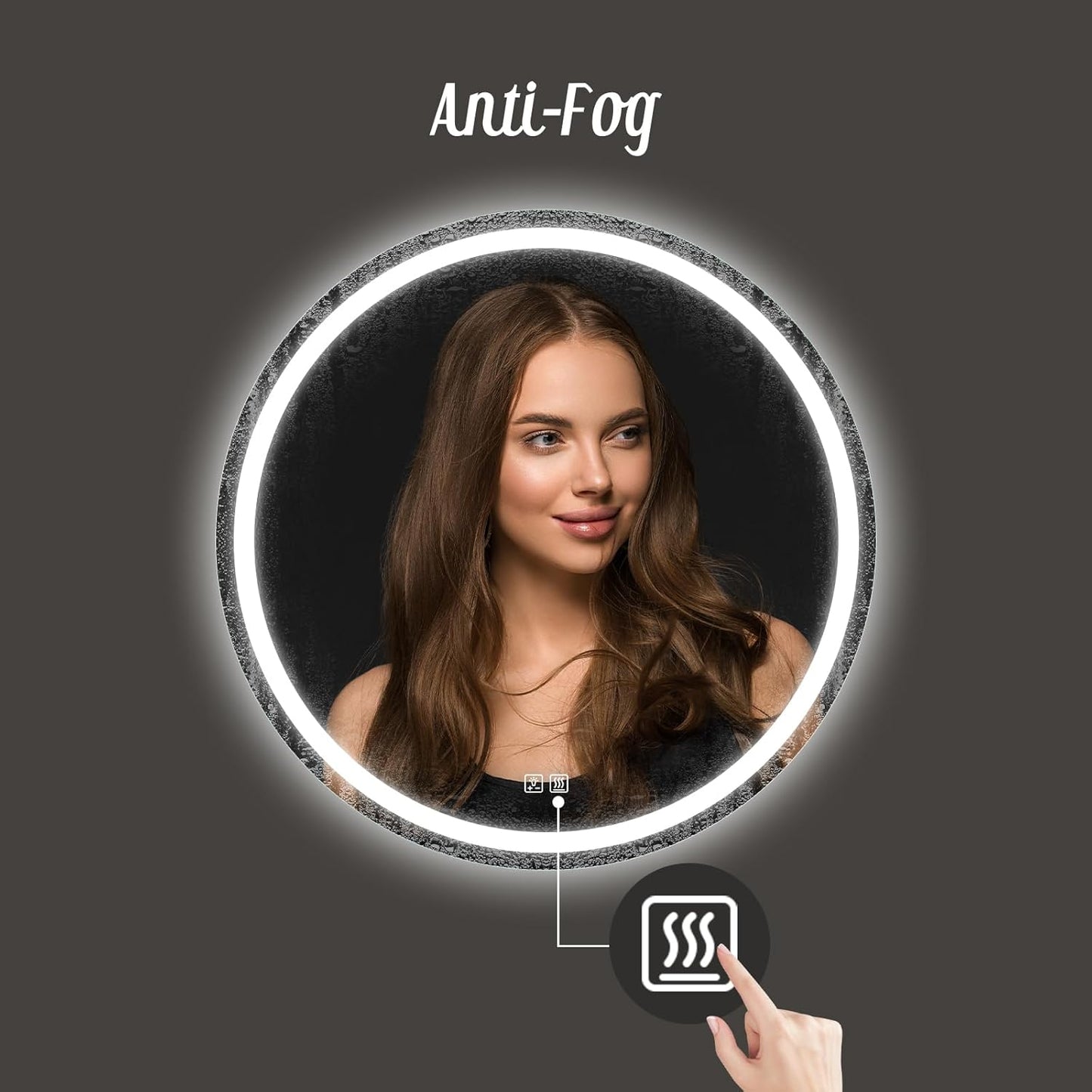 APRILSOUL 28 Inch Round LED Bathroom Mirror with Lights, Makeup Mirror with Front and Backlit, Anti-Fog, 3 Colors and Dimmable Light