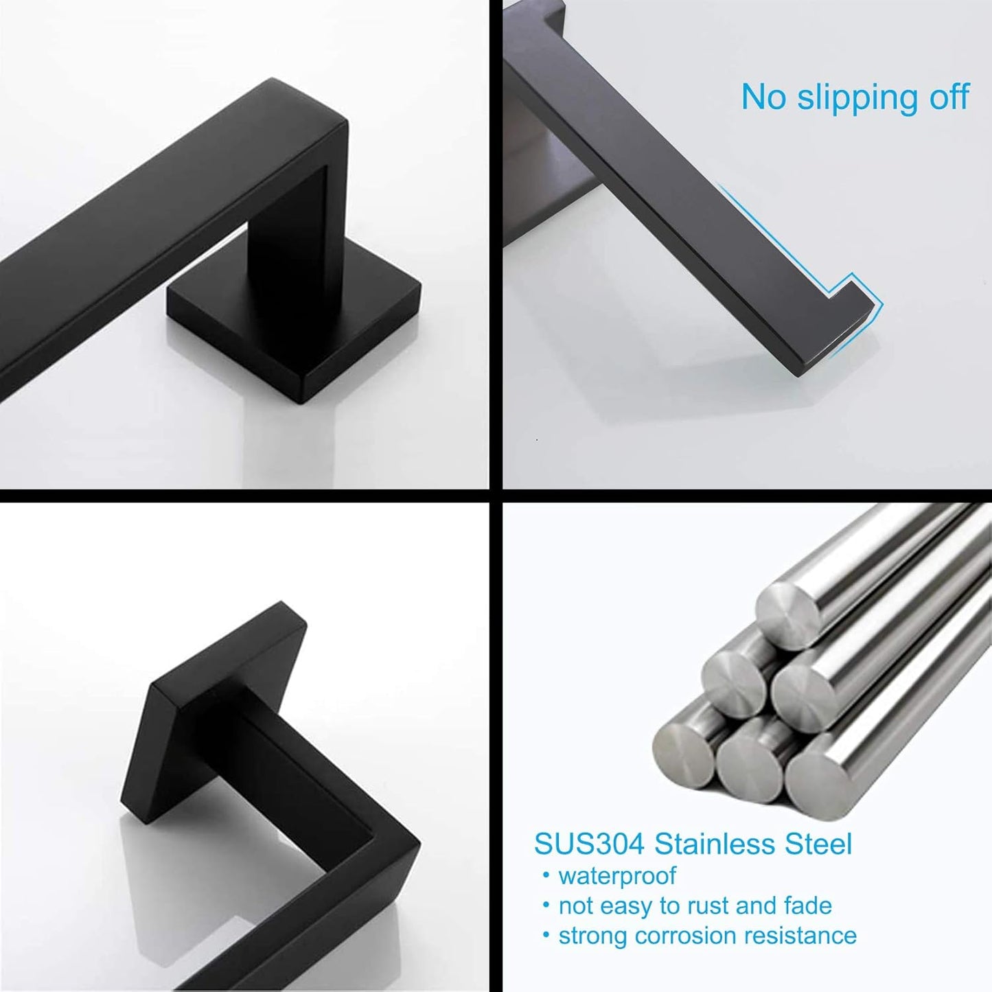 Ralbay Bath Towel Bar, Premium Stainless Steel 5 Pieces Bathroom Hardware Accessories Set Wall Mounted Towel Bar Set, Matte Black