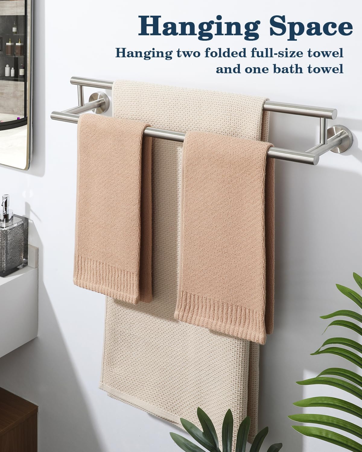 Alise Double Bath Towel Bars,24 Inch Towel Racks for Bathroom Wall Mounted,SUS304 Stainless Steel Towel Holder,Space-Saving Towel Hanger,Modern Decor Towel Rod,Brushed Nickel Towel Rail,GYT6902-LS