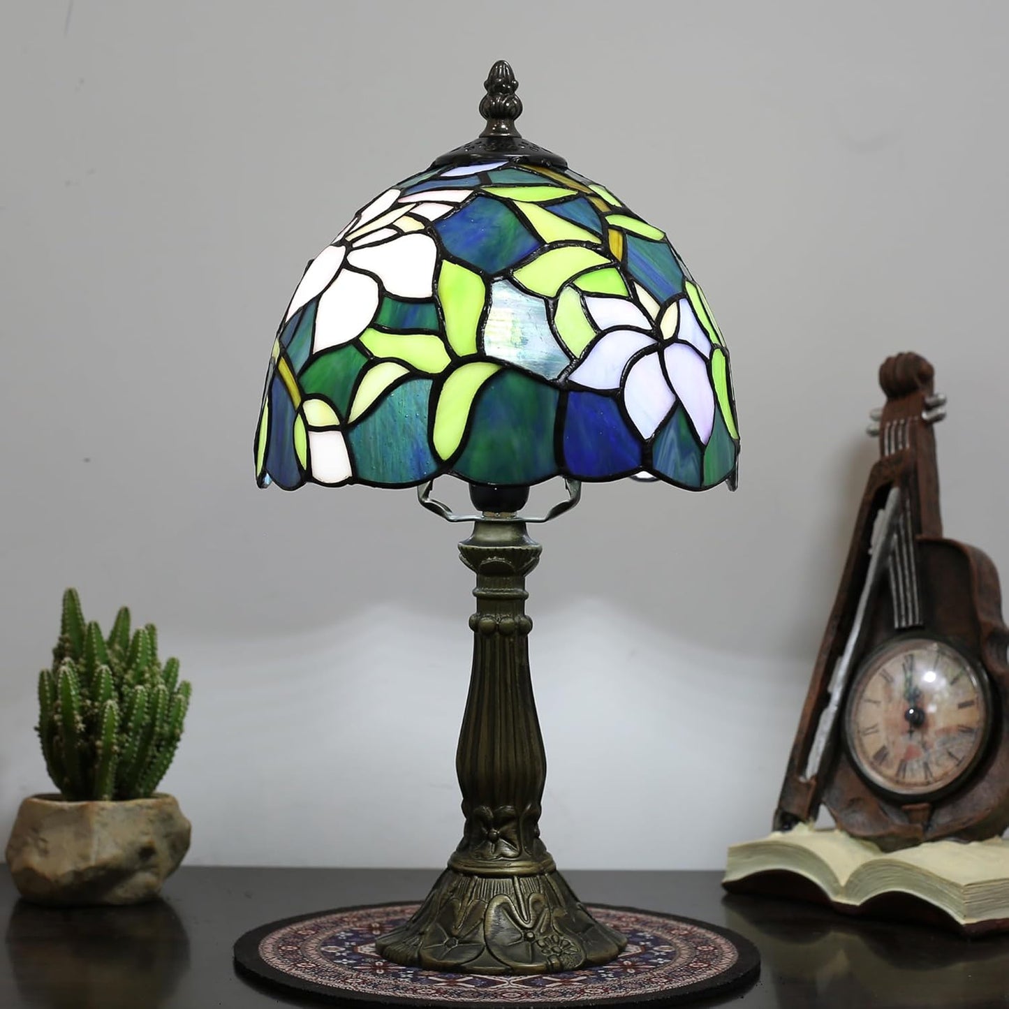 Tiffany Table lamp,Suitable for Bedroom nightstands and Living Rooms. This Colored Glass Table lamp is 8 inches in Size, Ideal for Home Office Reading desks.