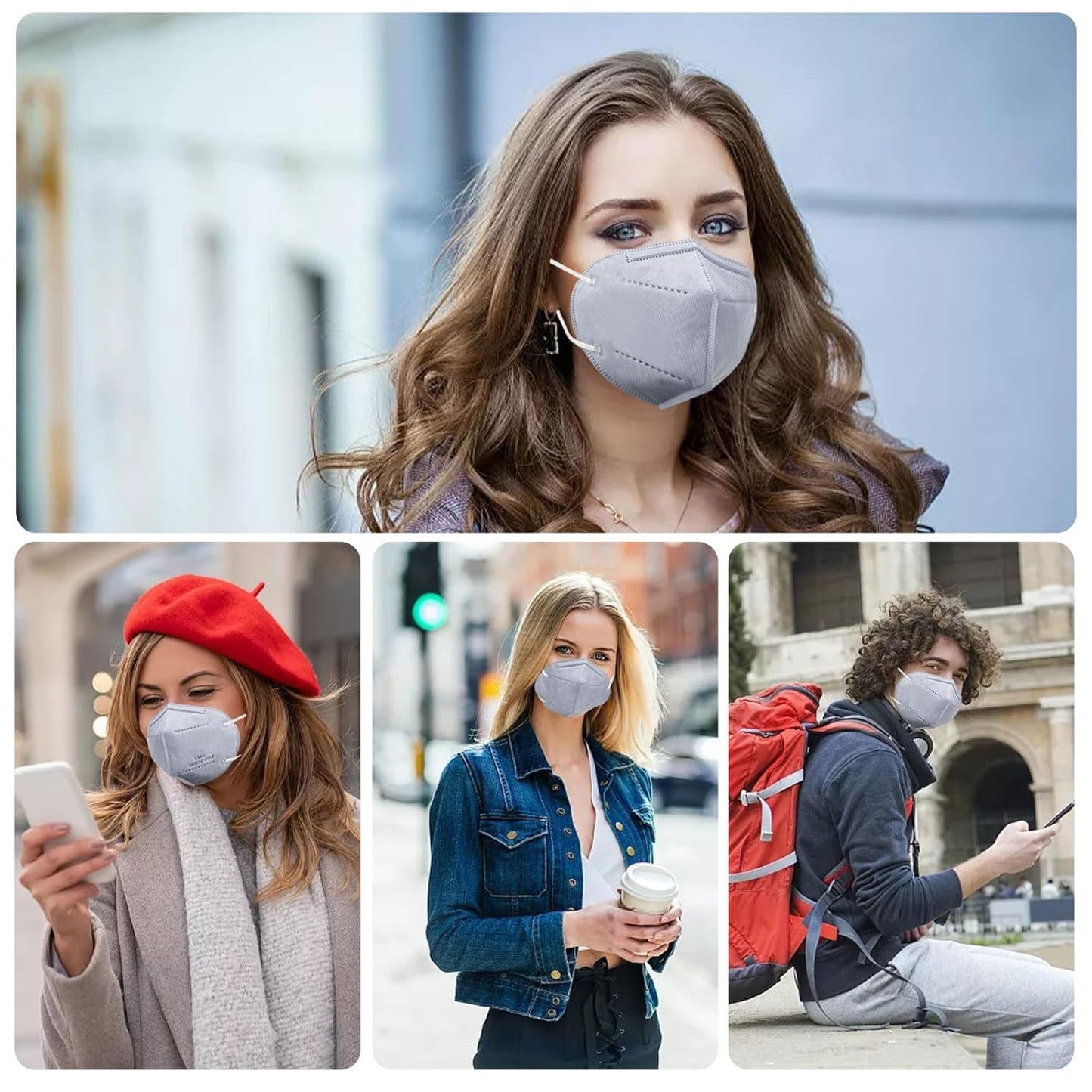 KN95 Face Masks 50 Pcs, 5-Ply Protection Grey KN95 Mask, Disposable Face Masks for Adults