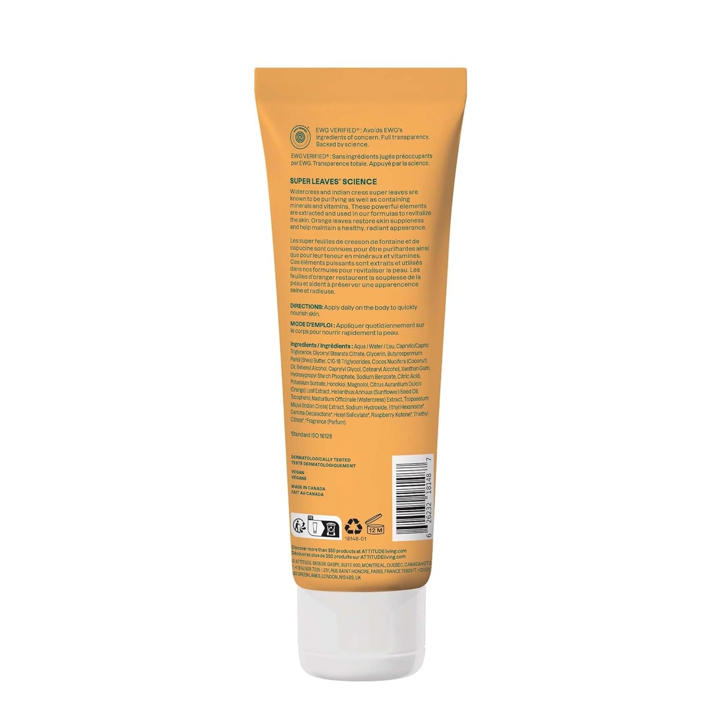 ATTITUDE Body Lotion, EWG Verified, Vegan & Cruelty-Free, Hydrating Moisturizer for Dry Skin, Non-Greasy, Skin Care, Orange Blossom & Eucalyptus, 8 Fl Oz