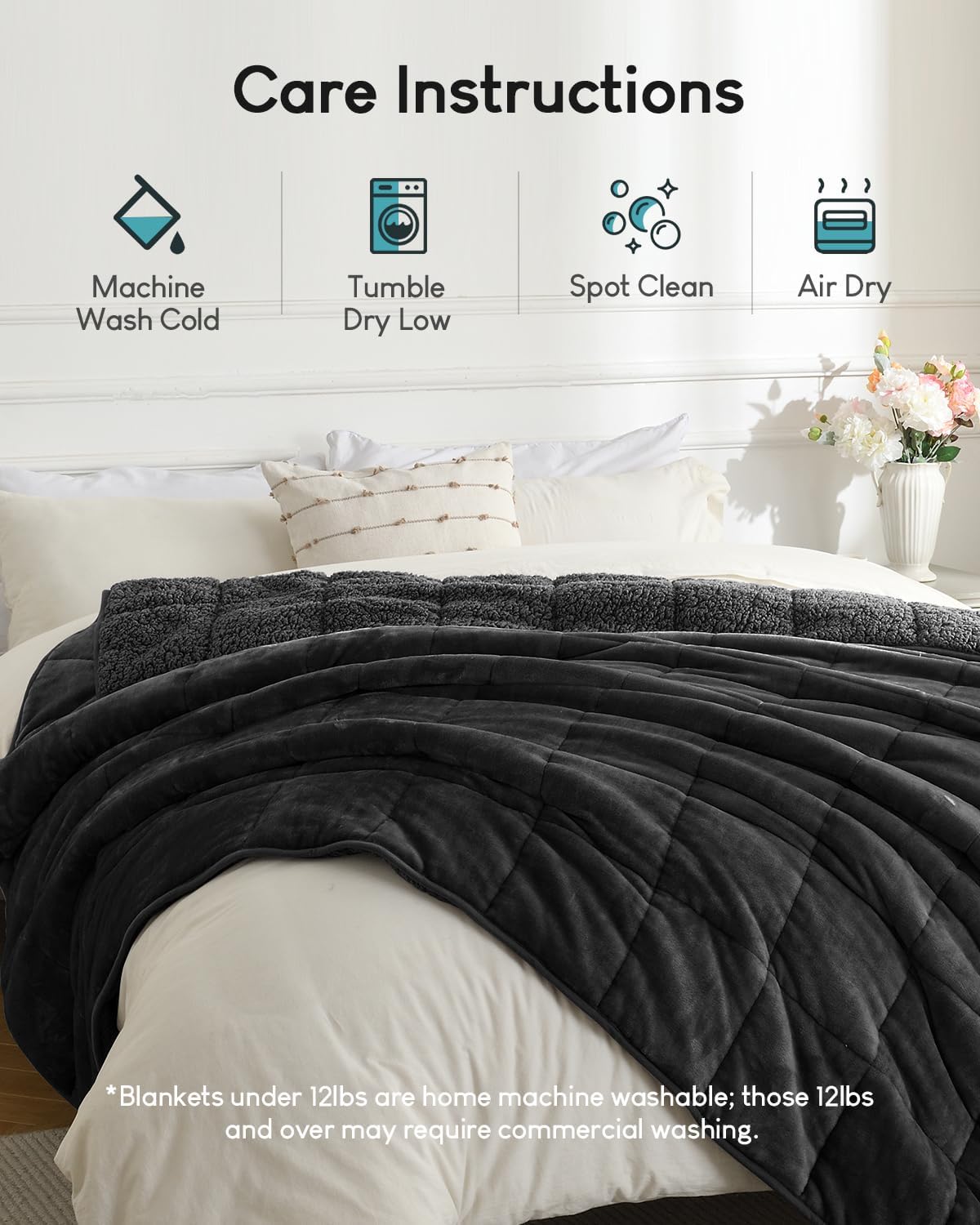Cottonblue Weighted Blanket 20lbs for Queen Ded - Ultra Soft, Cozy Comfort Sherpa Blanket for Relax and Sleep, Heavy Bed Blankets with Cemaric Beads, 60x80 Inches,Black