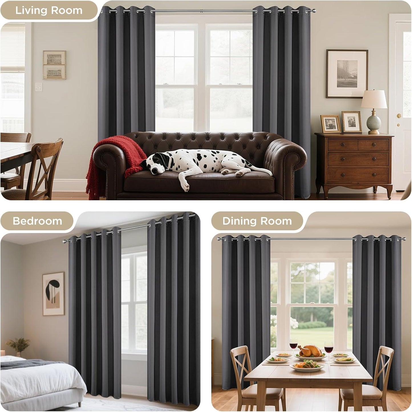 Joydeco Blackout Curtains 63 Inch Length 2 Panels Set, Thermal Insulated Long Drapes 2 Burg, Room Darkening Grommet Drapes for Living Room Bedroom Window