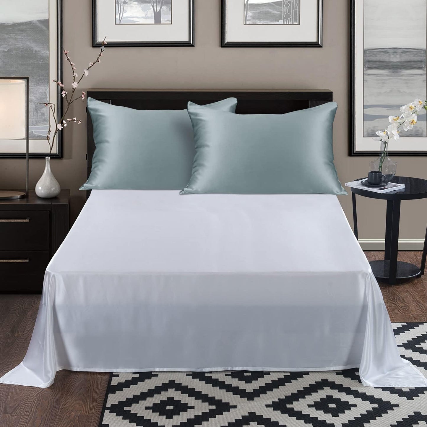 ALASKA BEAR Silk Pillowcase for Hair and Skin, Set of 2 Pure Genuine 22 Momme Mulberry Silk Pillow Cases King Size for Bliss Sleep Better Than Poly Satin, Zipper Closure(2pc, HazeBlue)