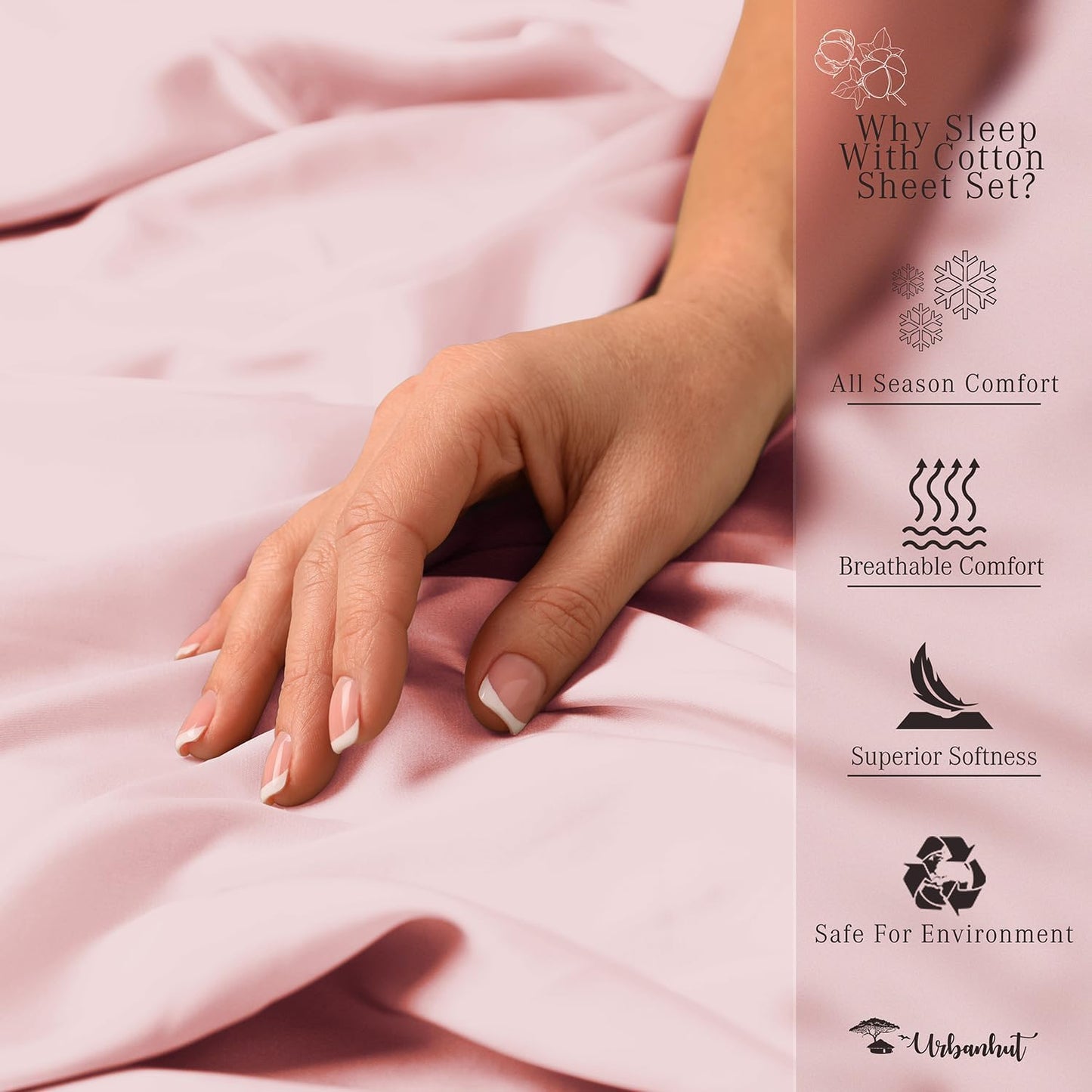 URBANHUT 700 Thread Count Full Size Egyptian Cotton Sheets, 4Pc Sheet Set Soft Luxury Bed Sheets for Full Size Bed, Sateen Weave Hotel Sheets, 14'' Elasticized Deep Pocket - Blush Pink