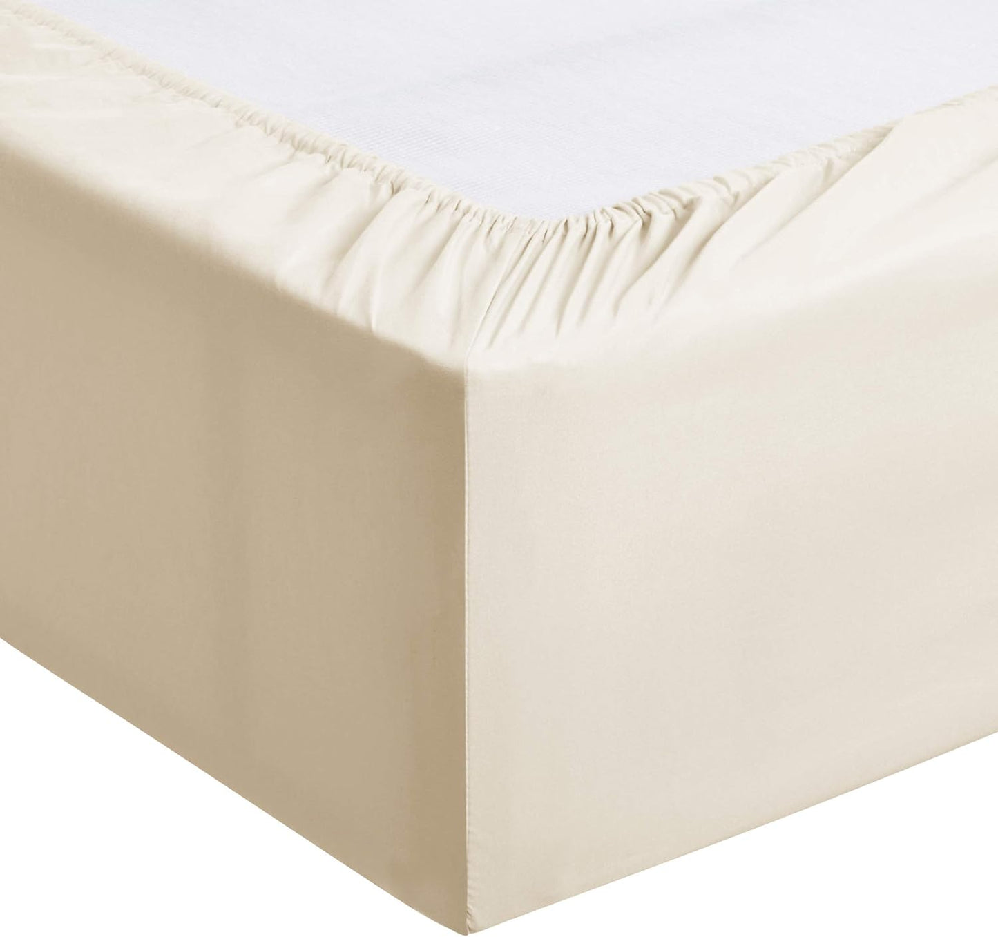 Amazon Basics Lightweight Super Soft, Breathable Easy Care Microfiber 4 Piece Bed Sheet Set with 14-Inch Deep Pockets, Queen, Beige, Solid