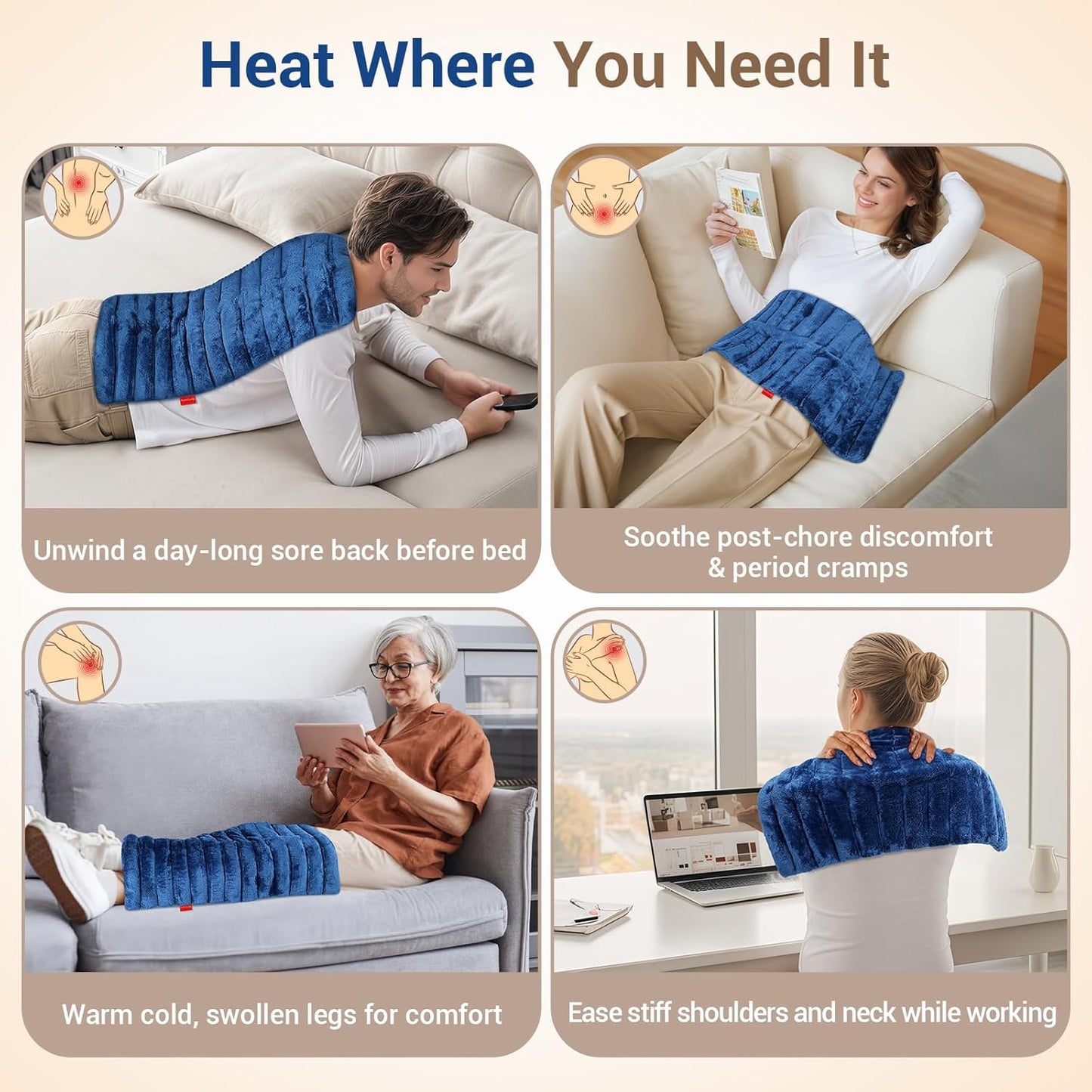 Comfytemp Large Microwave Heating Pad for Back, Neck Shoulders, FSA Eligible HSA Store, 12"x22" 3.6LB Microwavable Moist Heating Pads for Period Cramps, Warm Compress Christmas Gifts for Women Elderly