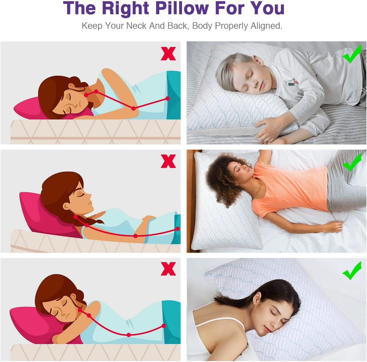 Cooling Pillows Queen Size Set of 4, Shredded Memory Foam Pillows with Zipper, Adjustable Firmness for Sleeping Cool Cold Pillow for Hot, Side Sleepers,20x30,4 Pack