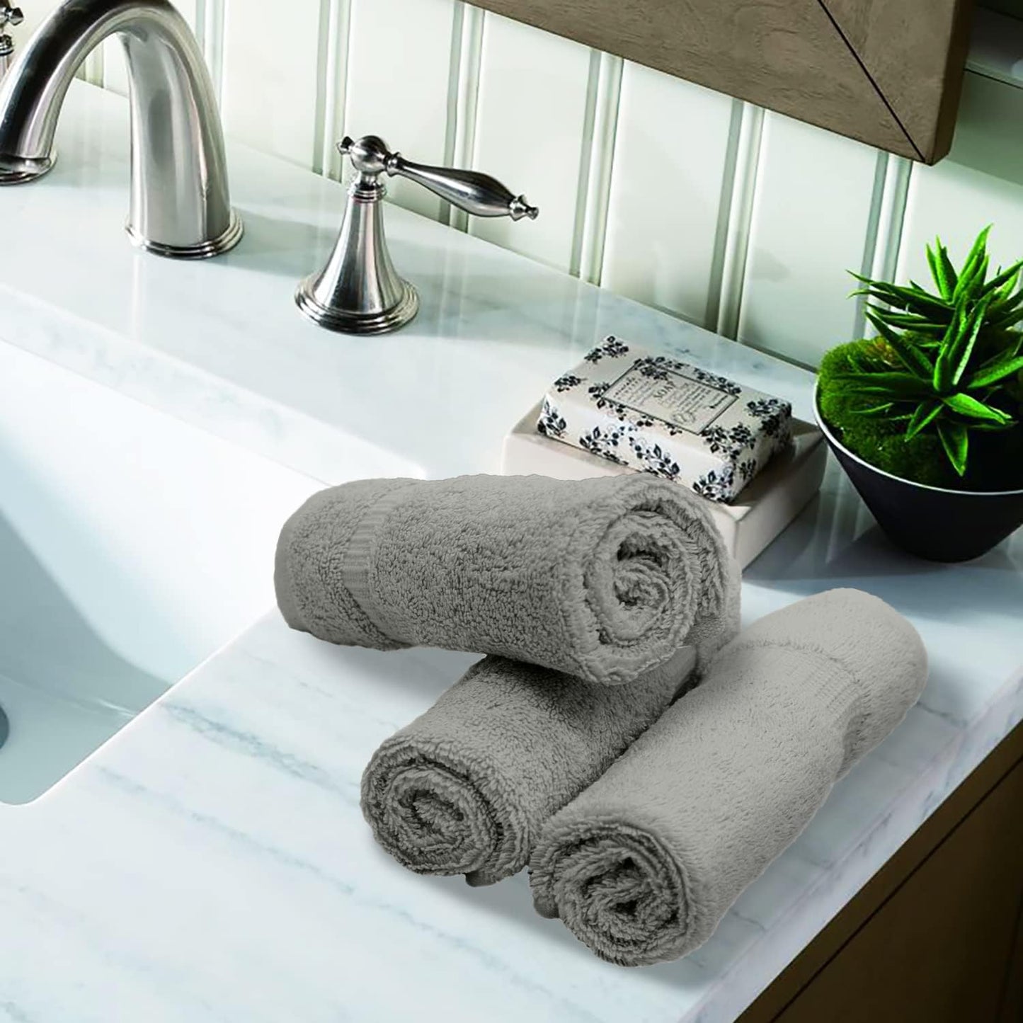 Luxury Hotel & Spa Collection, 100% Turkish Cotton 700 GSM Cloth, for Body wash, Makeup Remover & Facial Cleaning, Baby, face, Dobby Border Soft washcloths Towel Set 13" X 13", Gray, Set of 6