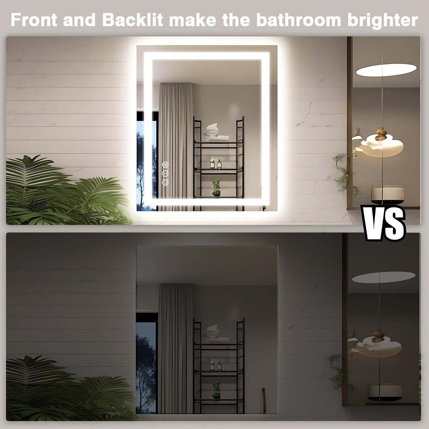 30"x36" LED Bathroom Mirror with Lights, Front and Backlit Mirror, Anti-Fog Vanity Mirror with Lights, Stepless Dimmable LED Mirror, 3 Colors Smart (Horizontal/Vertical)