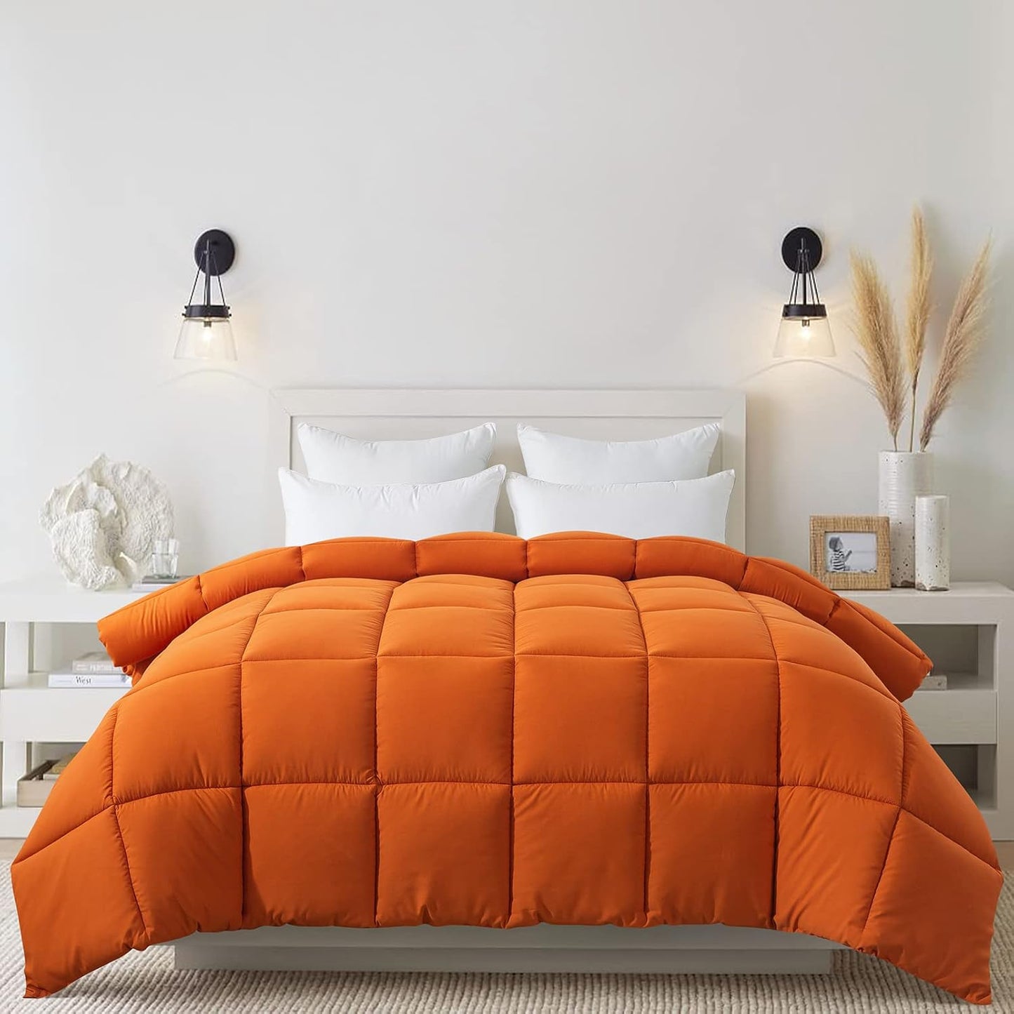 Cosybay Down Alternative Comforter (Burnt Orange, Twin) - All Season Soft Quilted Twin Size Bed Comforter - Duvet Insert with Corner Tabs - Winter Summer Warm Fluffy, 64x88 inches
