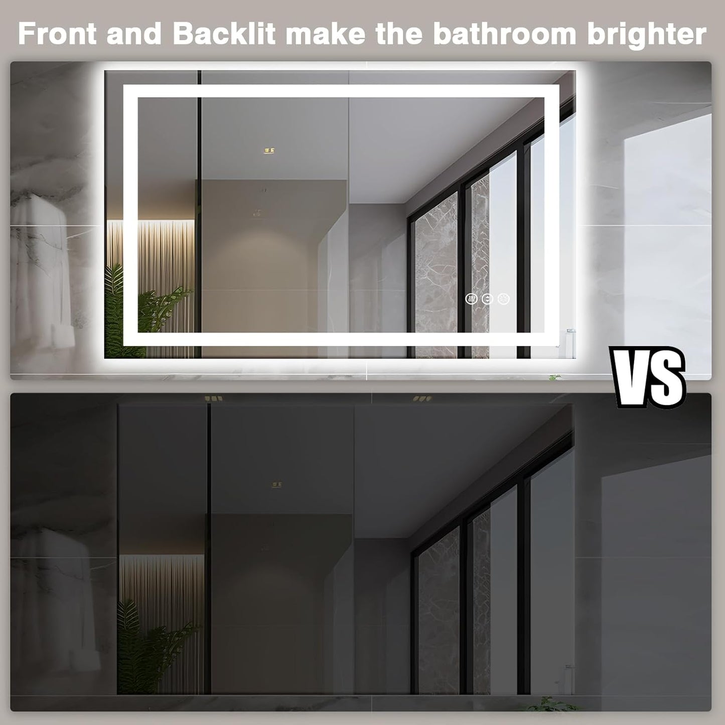 48"x30" LED Bathroom Mirror with Front & Backlit, Anti-Fog, Dimmable, Plugin/Hardwired, Shatterproof & Corrosion Proof, Wall Mount, Modern Style