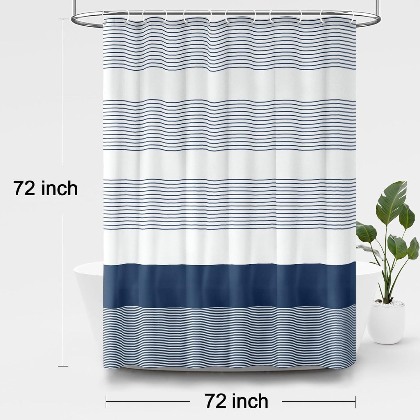 Awellife Boho Navy Blue Shower Curtain for Bathroom Stripe Shower Curtain 72 X 72 Inches Farmhouse Cotton