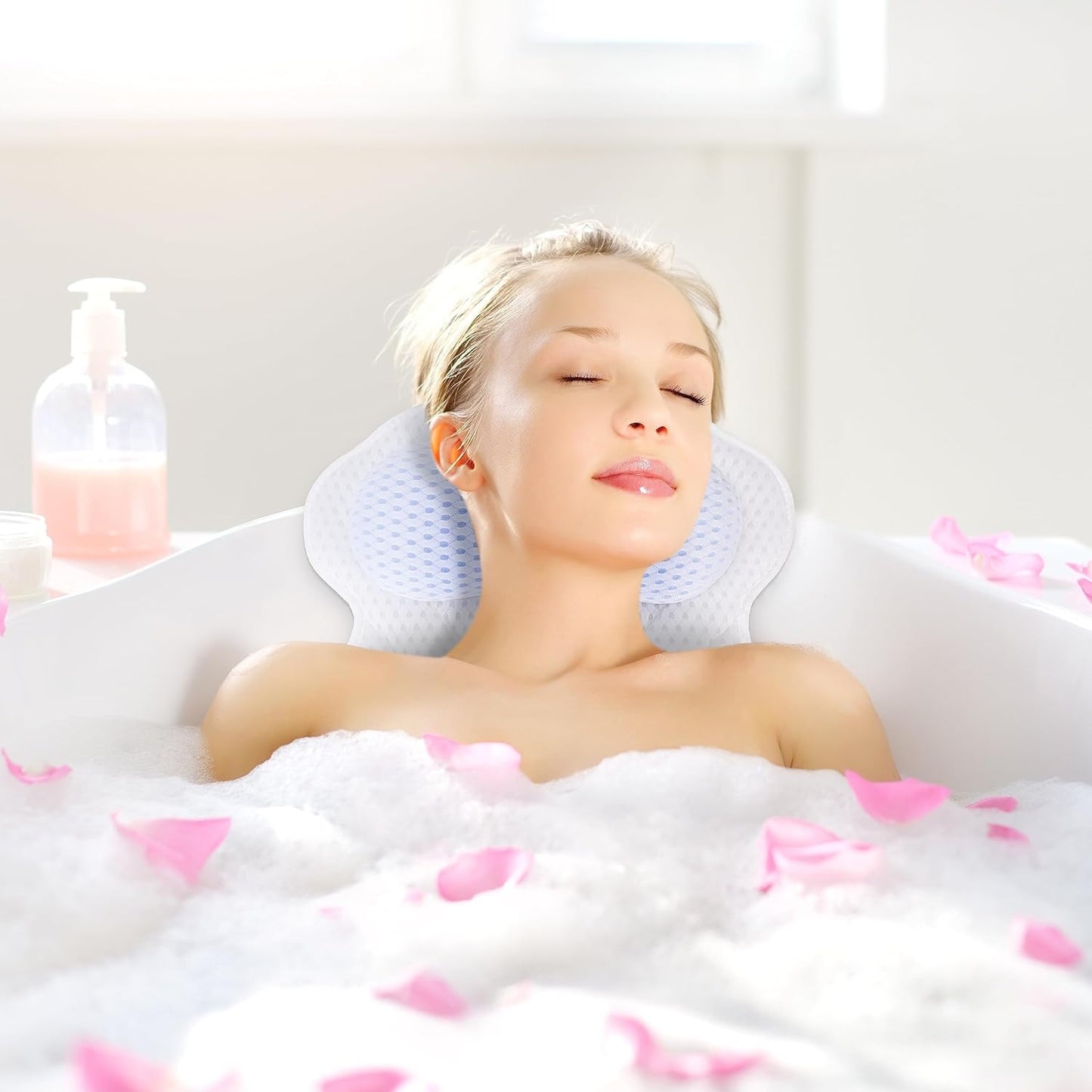 Bathtub Bath Pillows for Tub - Bath Tub Pillow Headrest with Ergonomic TPE, Bathtub Pillow for Neck & Back Support with Strong Suction Cups & Hook