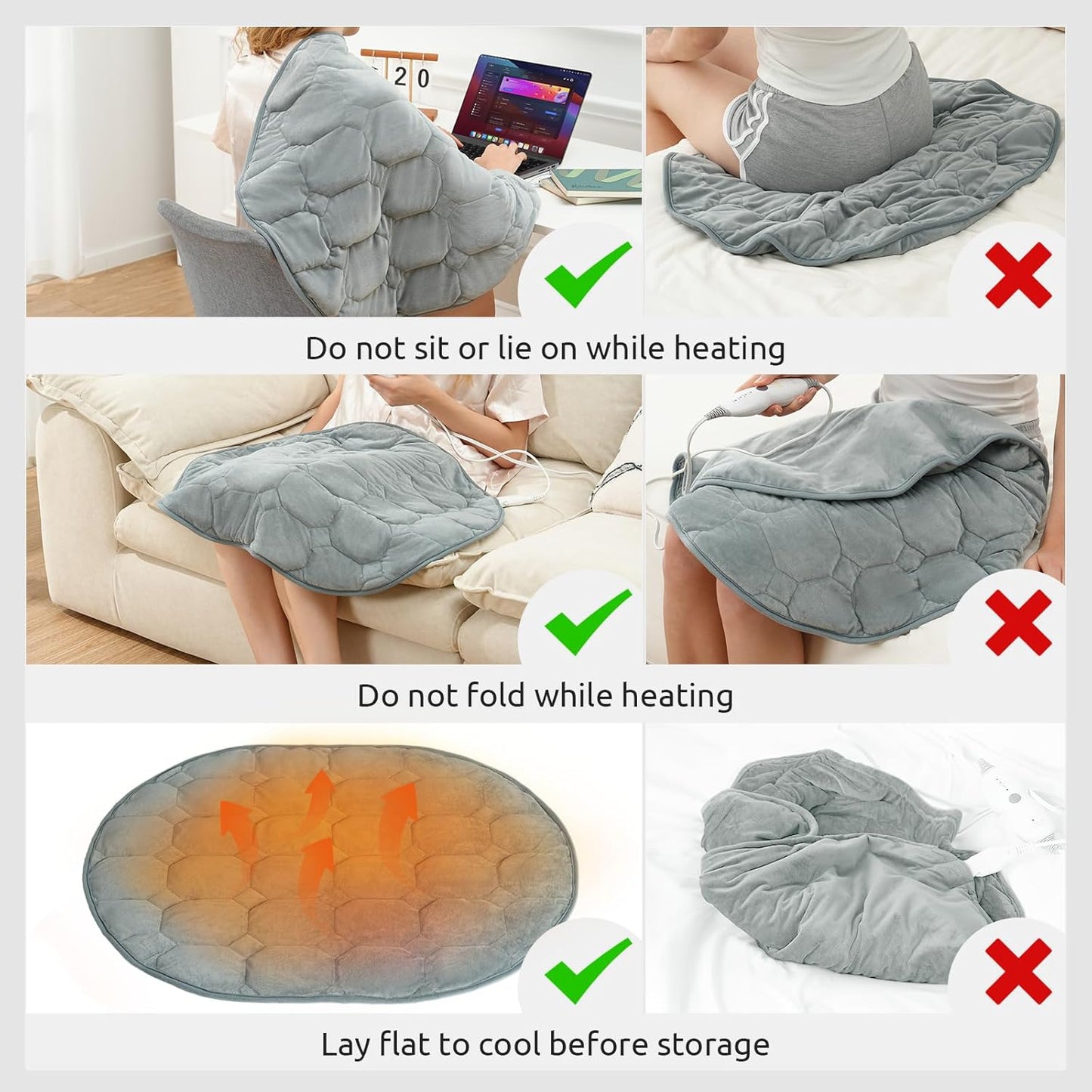 Drewin Weighted Heating Blanket 5lbs for Relax and Calm, 24" x 29" Portable Electric Pads for Knee Shoulder Versatile Use, Warm Lap Blanket with 4 Heating Levels 2 Hours Timer Auto Off, Grey