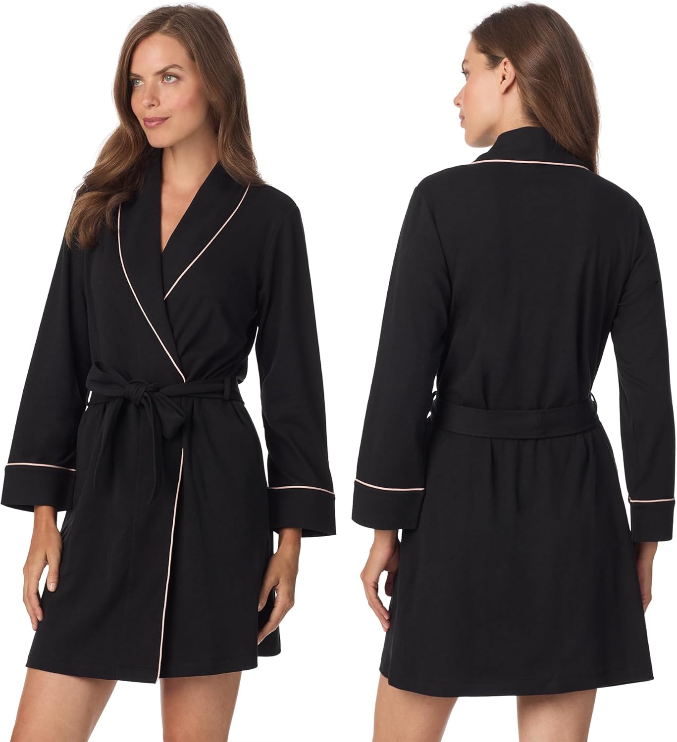 Anne Klein Womens Long Sleeve Knee Length Robe - Lightweight & Breathable Cotton Blend Bathrobe - Cozy Everyday Loungewear