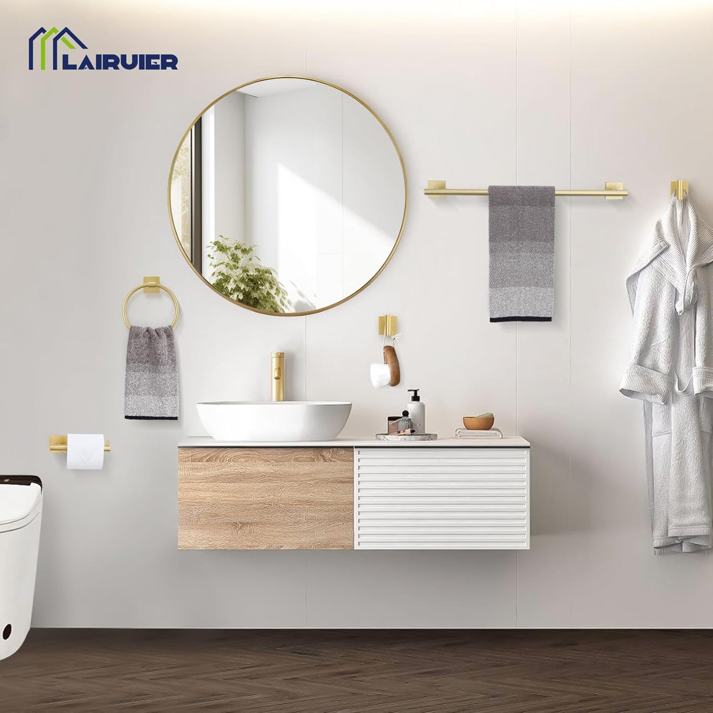 10 Pieces Brushed Gold Towel Bar Set, 23.6 Inch Bathroom Accessories Set SUS304 Stainless Steel Bathroom Hardware Set Towel Racks for Bathroom Wall Mounted.