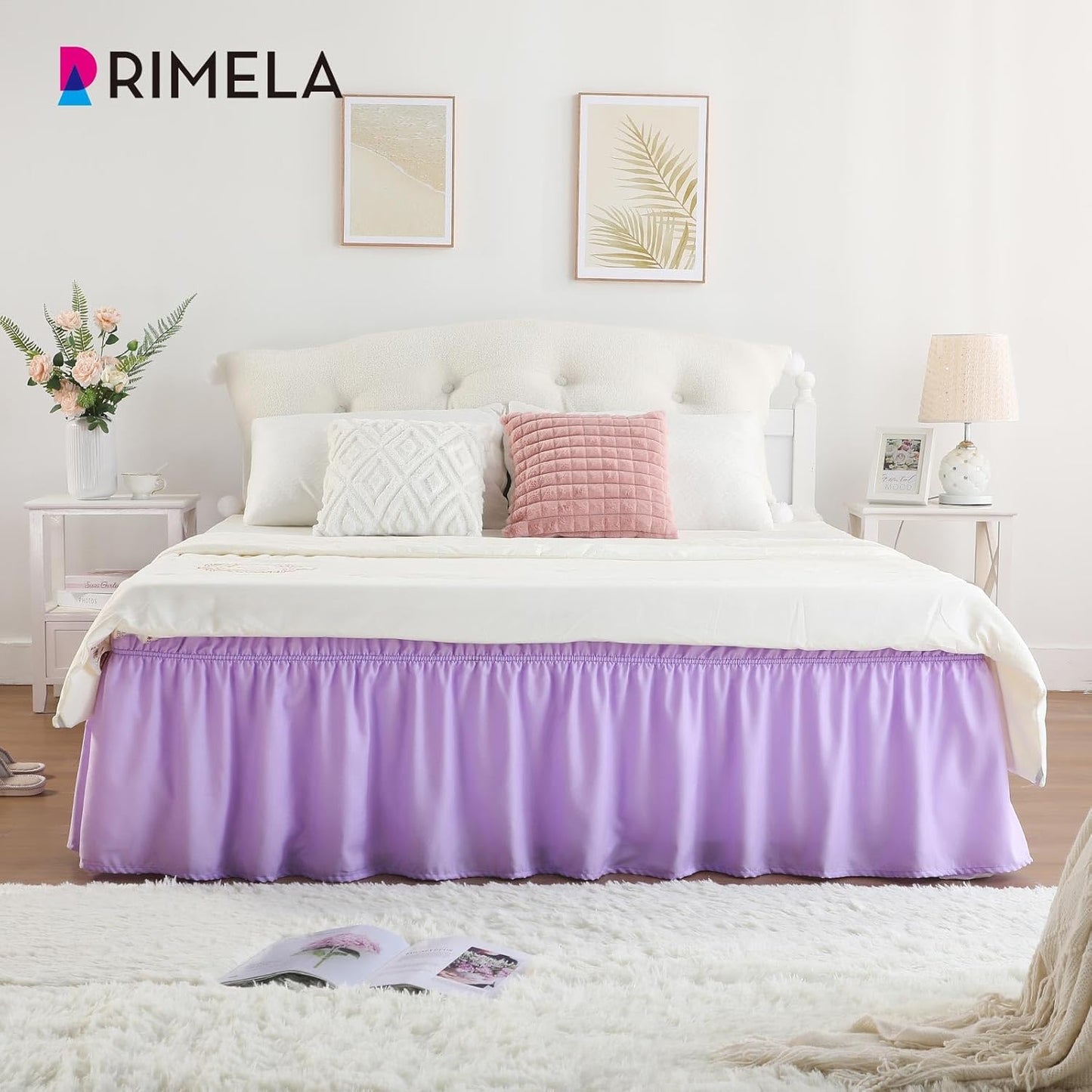RIMELA Bed Skirting Queen Size Lilac Purple Bed Skirt 18 Inch Drop, Wrap Around Elastic Adjustable Bedskirt, Dust Ruffle for Bed Frame & Box Spring Soft Durable Fabric Machine Washable Easy to Install