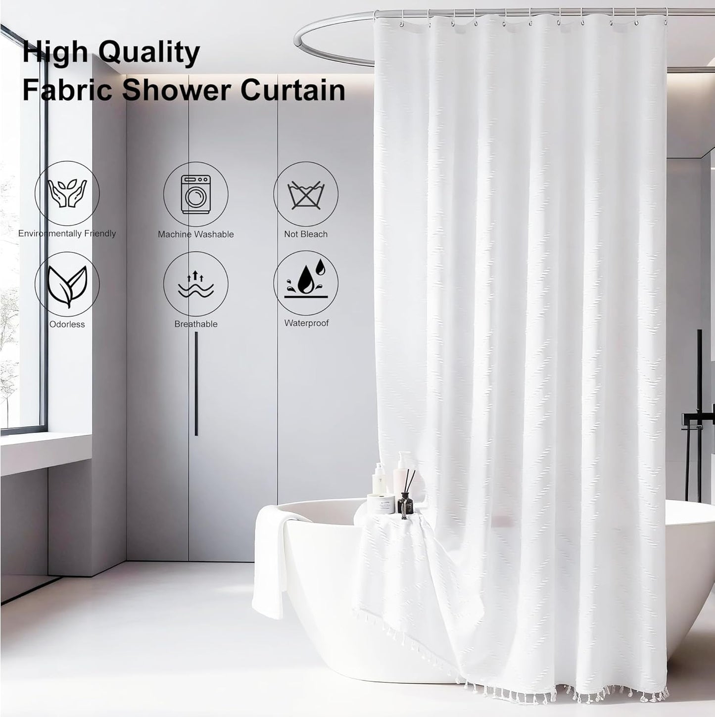 78 Inch Shower Curtain White Shower Curtain Fabric 72x78 Shower Curtains Cloth Textured Tufted Chevron Elegant Shower Curtains Waterproof for Bathroom