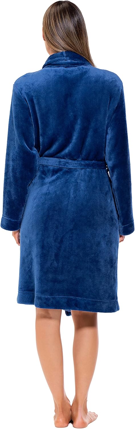 Turquaz Robes For Women, Womens Fleece Shawl Collar Soft Plush Knee Length Spa Robe