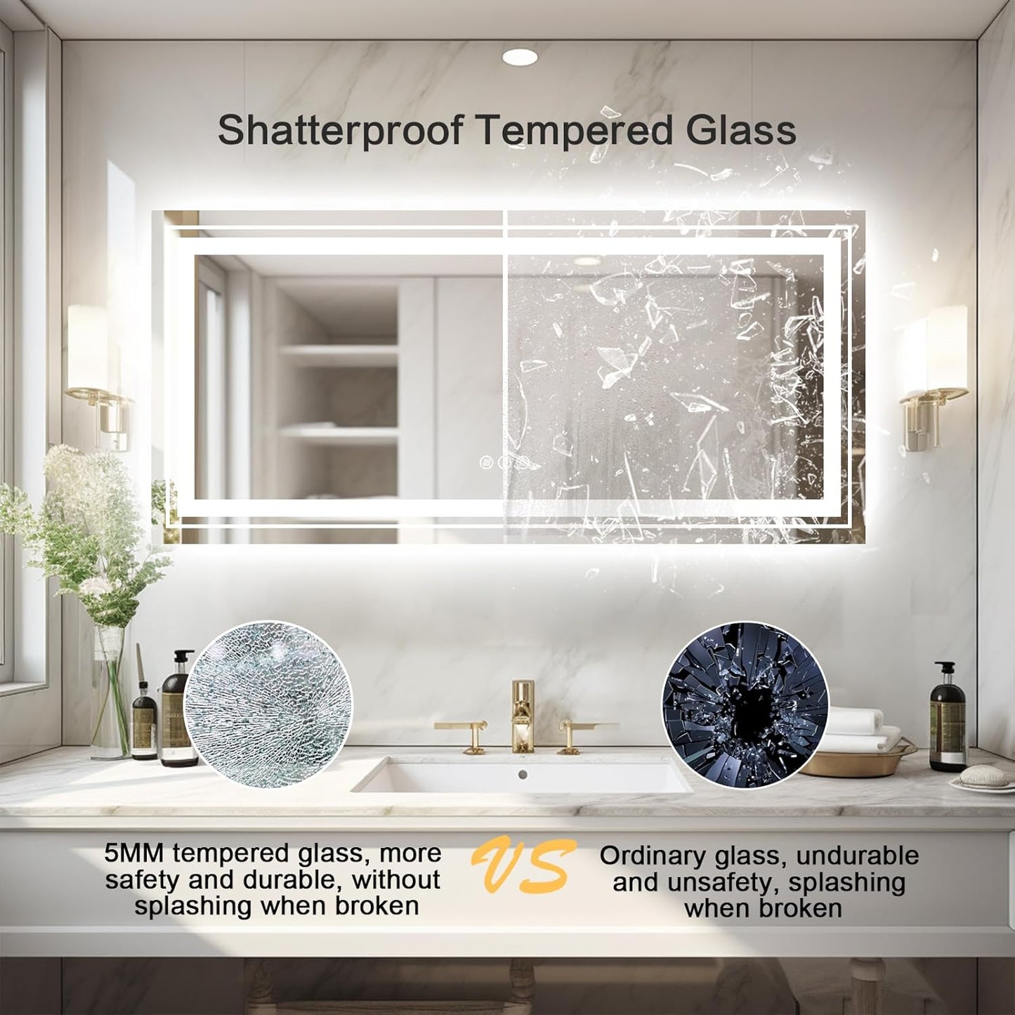 WTTY LED Mirror for Bathroom 72"x32",Large Modern LED Bathroom Mirror with Backlit and Front Light,Stepless Dimmable,Anti-Fog,Lighted Bathroom Vanity Mirror,Shatter-Proof,Memory Function
