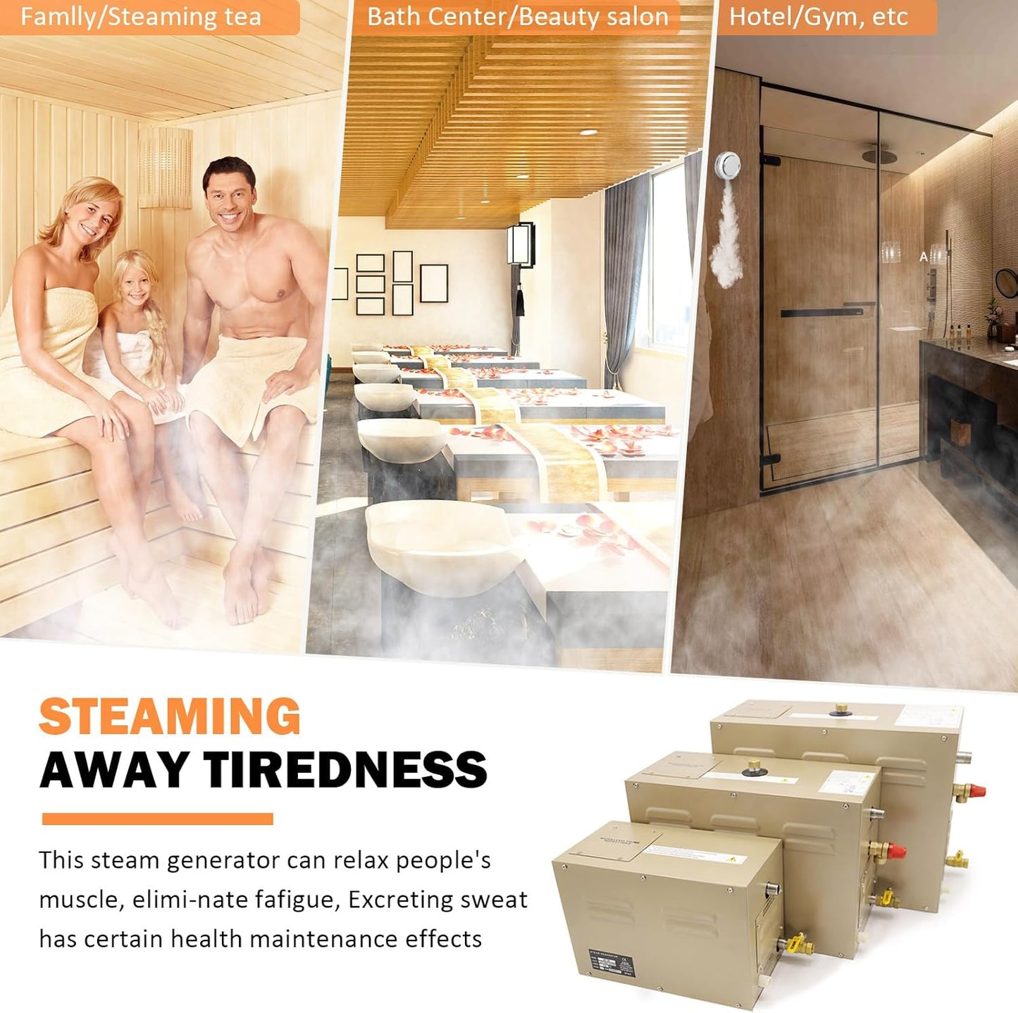 Steam shower generator,9kw Household-Commercial,Steam shower generator kit, with self-draining system,Temperature adjustable 95-131°F,Applicable space 315~350ft3(9KW)