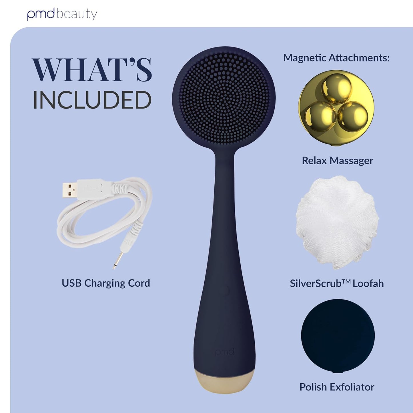 PMD Clean Body - Smart Body Cleansing Device with Silicone Brush & Three Interchangeable Attachments - Waterproof - SonicGlow Vibration - Cleanse, Exfoliate, & Massage Body