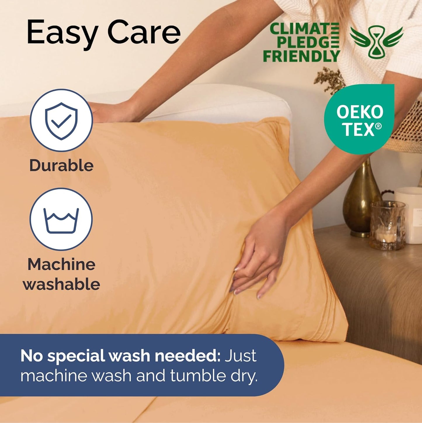 Cal King Size 4 Piece Sheet Set - Extra Soft, Breathable & Cooling Sheets - Hotel Luxury Durable Bed Sheets for Women & Men - Deep Pockets, Easy-Fit & Wrinkle-Free Sheets - Peach Oeko-Tex Bed Sheets