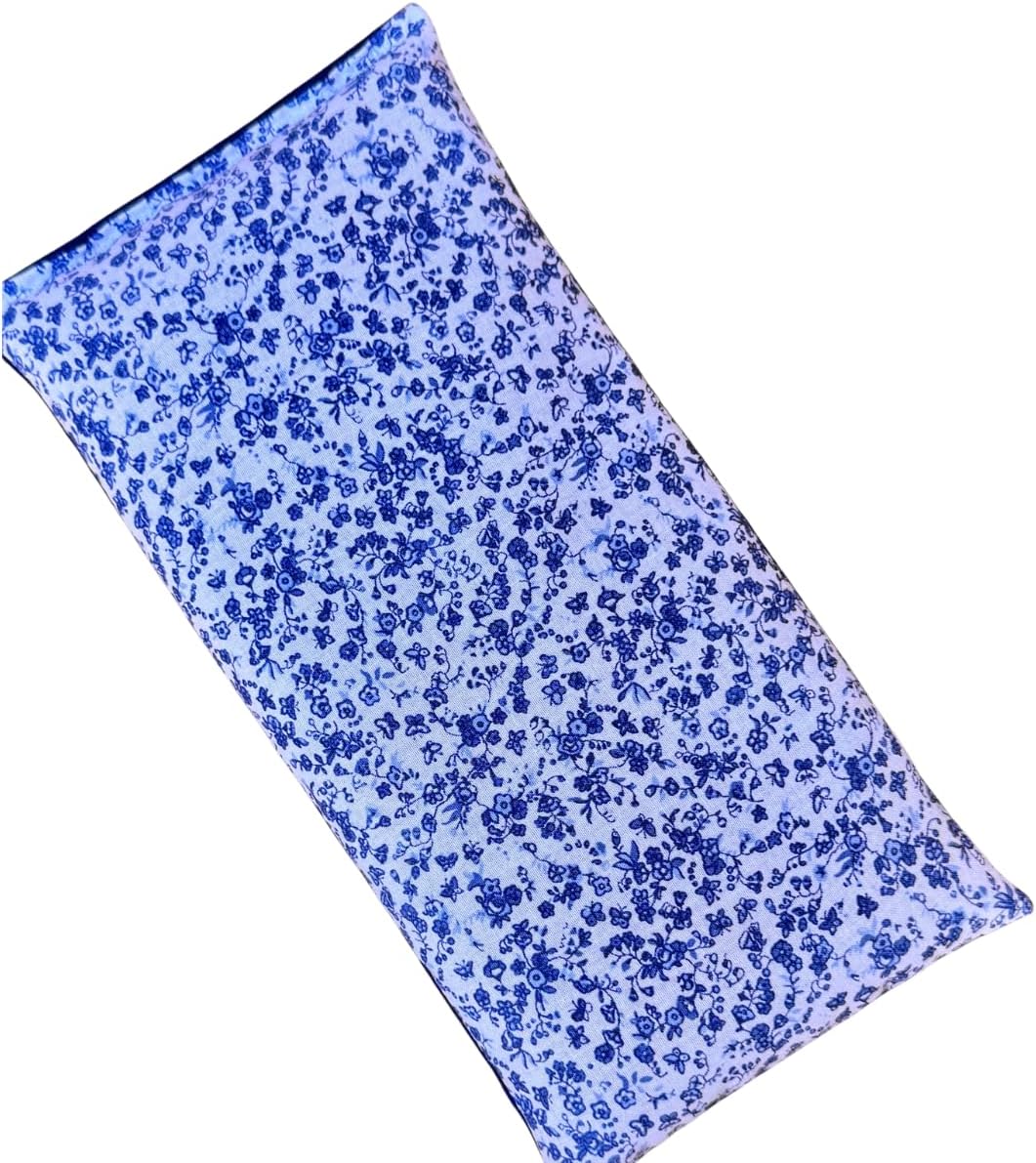 Microwave Heating Pad Flax Seed, Scented Unscented, Good for Back Pain Cramps, Moist Heat Therapy Ice Pack, Microwavable Bean Bag, 6" x 12" (Blue Vintage Floral, No Added Herbs)