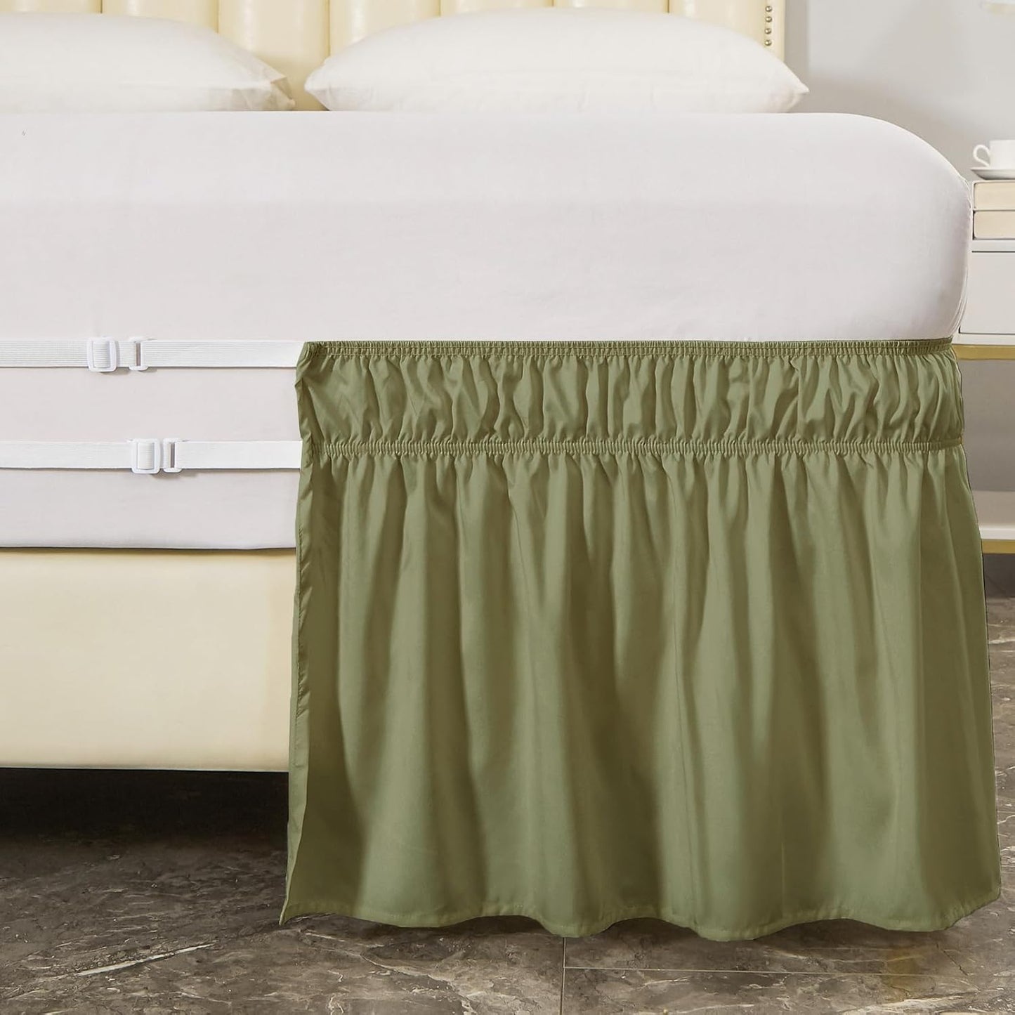 MEILA Queen Bed Skirt, Wrap Around Ruffle Bed Skit for Queen Beds with 24 inch Drop, Elastic Dust Ruffles Easy Fit Wrinkle & Fade Resistant, Sage