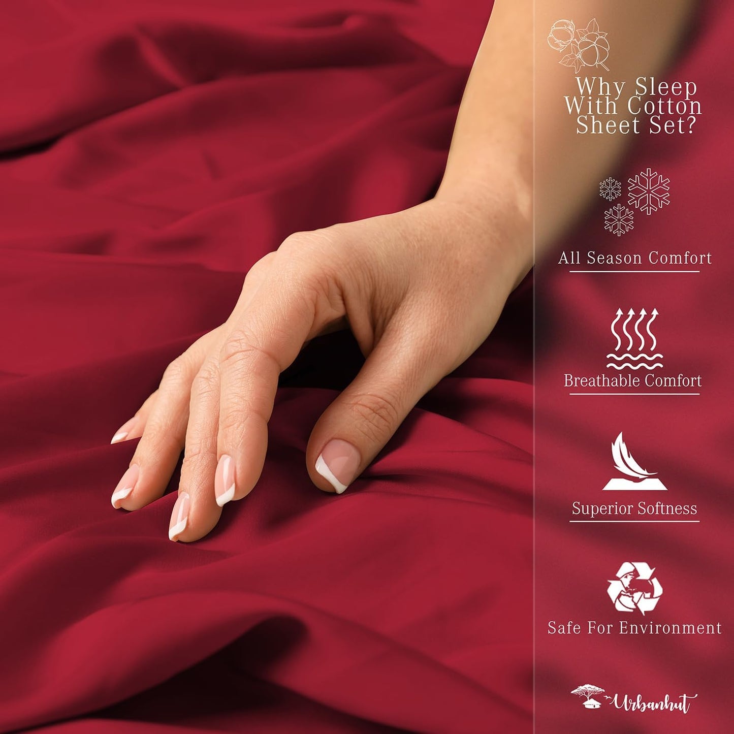 URBANHUT 700 Thread Count Egyptian Cotton Queen Sheets, 4Pc Sheet Set Soft Luxury Bed Sheets for Queen Size Bed, Sateen Weave Hotel Sheets, 16'' Elasticized Deep Pocket - Burgundy