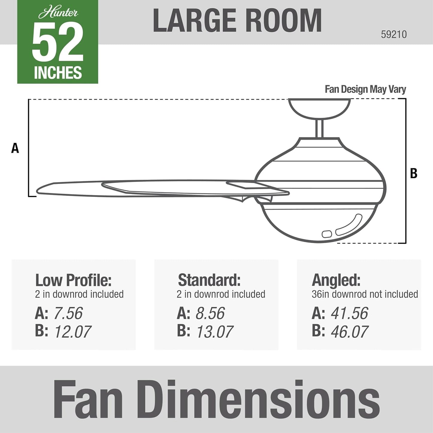 Hunter 52 inch Indoor Ceiling Fan with LED Light and Remote Control - Bronze Ceiling Fan, Standard Mount, 3 Blades, For Bedroom, Living Room, or Kitchen - Sentinel 59210, Premier Bronze