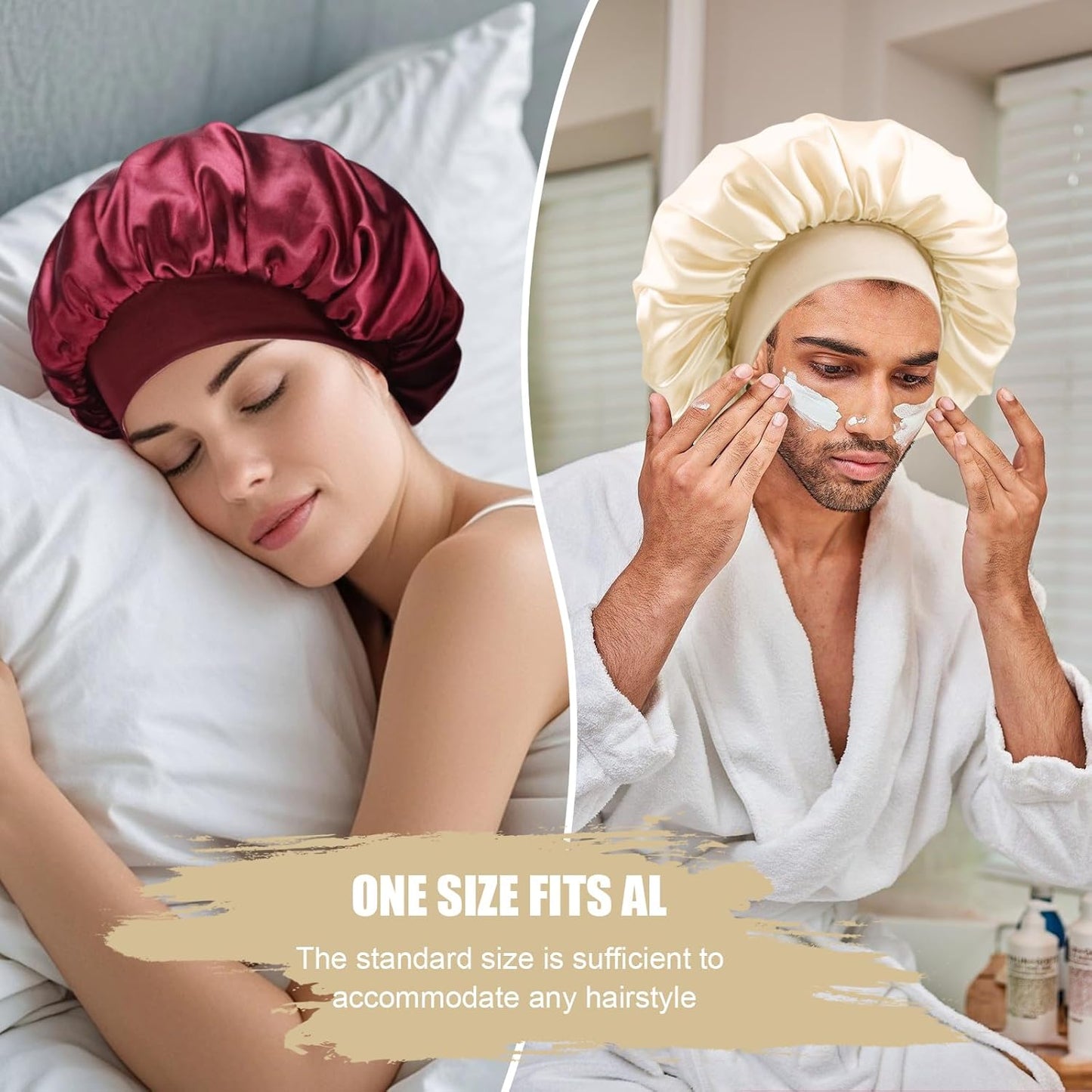 Satin Silk Bonnet for Sleeping, Soft Satin Lined Hair Bonnet for Women, Double Layer Sleep Nightcap