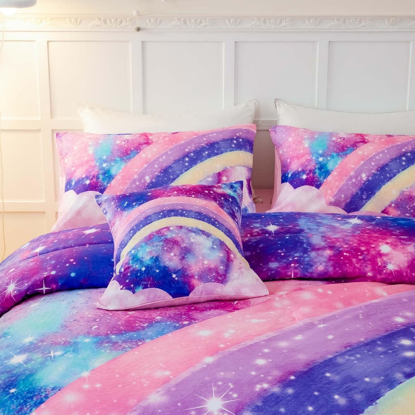 ANGIYUIN 6 Pcs Tie Dye Pink Twin Comforter Set for Girls Rainbow Galaxy Gradient Bed in A Bag Pastle Nebula Kids Bedding Set with Sheets, Comforter and Pillowcases for All Season