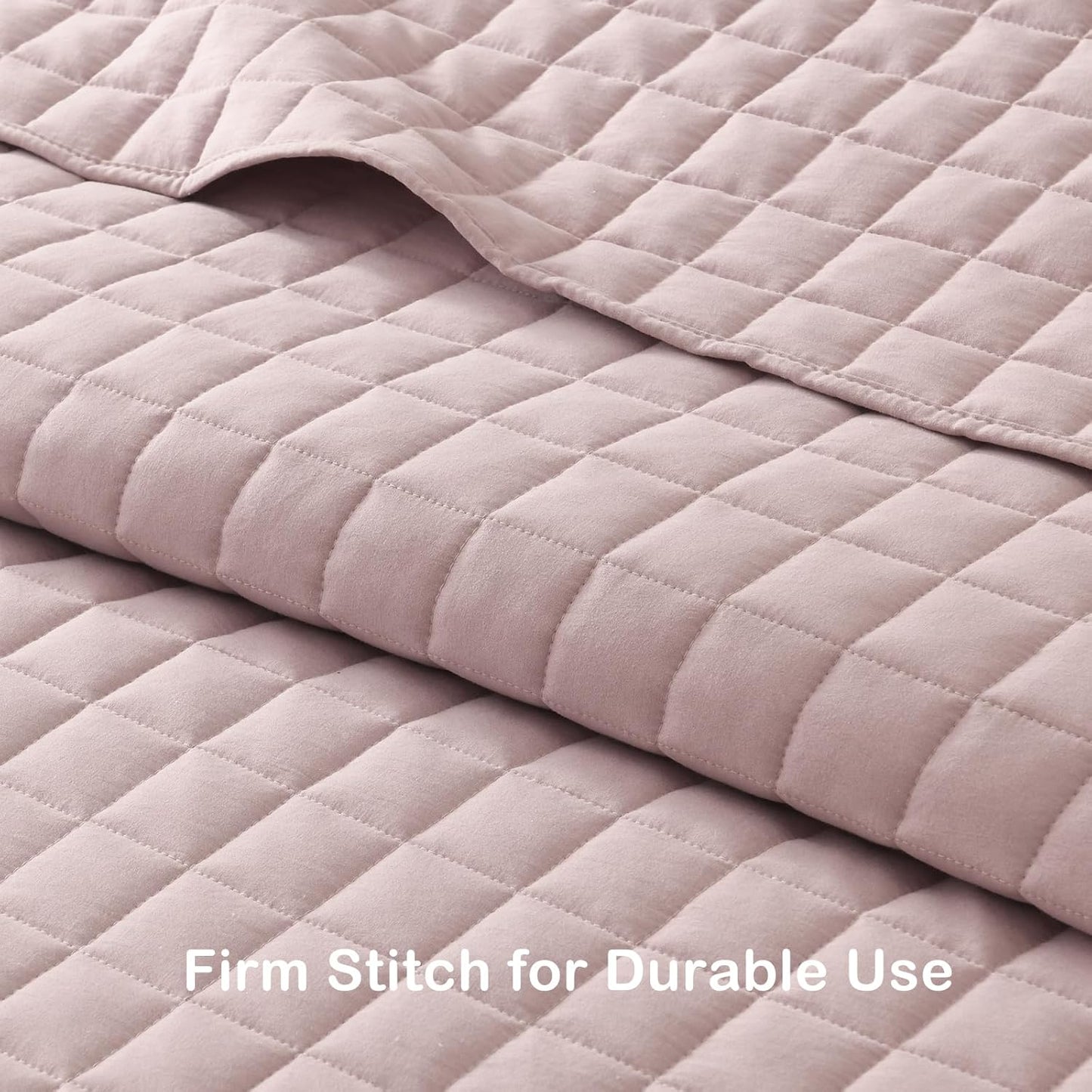 HORIMOTE HOME Dusty Pink Ruffled Quilt Set Twin Size, Classic Geometric Square Stitched Pattern, Pre-Washed Farmhouse Shabby Chic Microfiber Lightweight Bedding Set Bedspread Coverlet for All Season