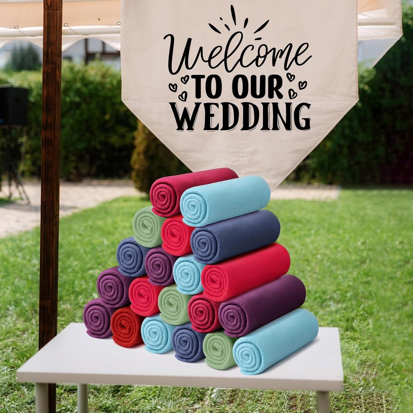 24 Packs Fleece Throw Blanket Soft Warm Lightweight Fleece Blanket Cozy Throw Bulk for Bed Couch Sofa Home Office Wedding Gifts Suitable for Seasons, 50 x 60 Inches(Novel Color)