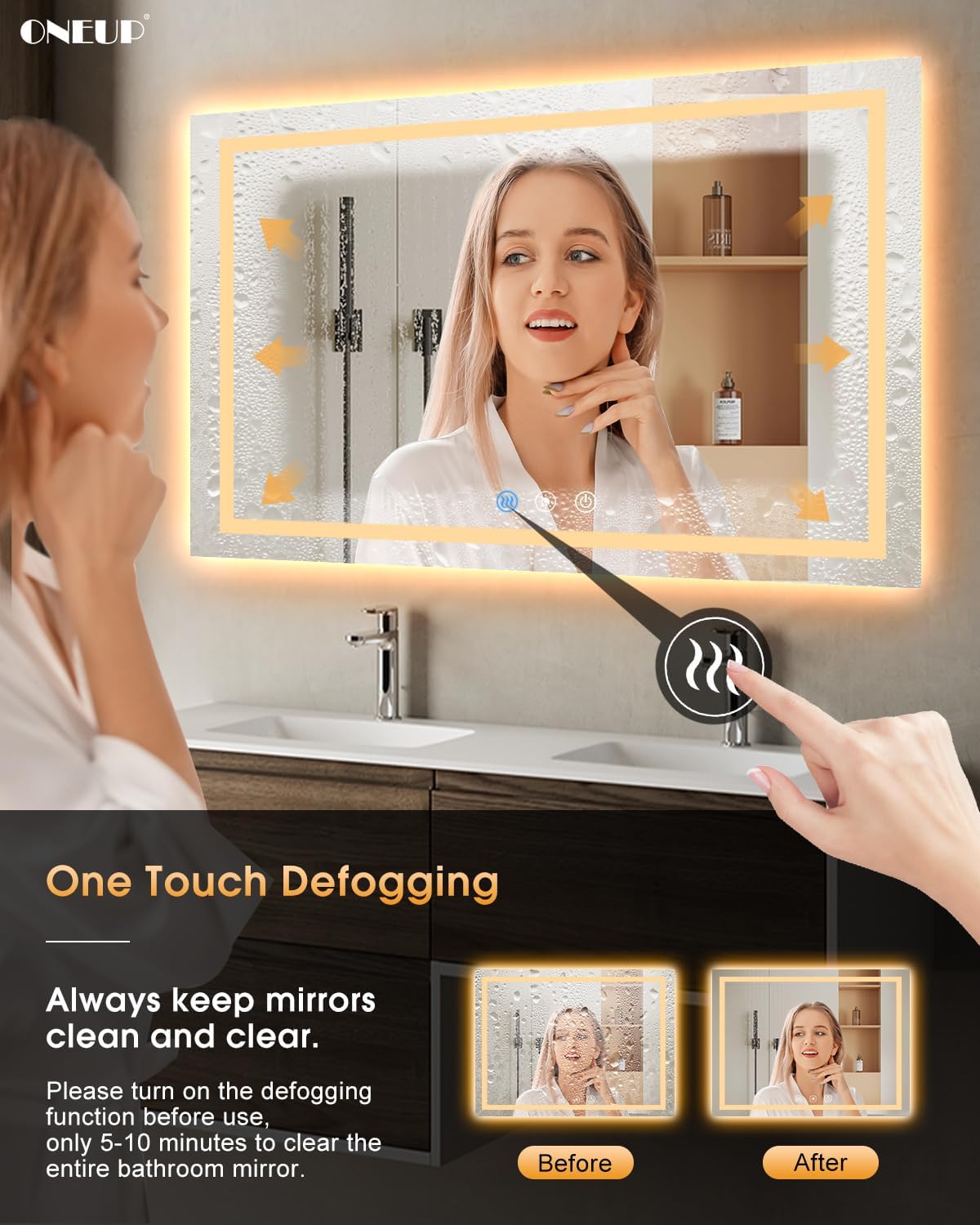 oneup 60x40 Inch LED Bathroom Mirror,RGB Color Changing Bathroom Mirror with Lights,Anti-Fog Wall-Mounted Vanity Mirrors,Smart Dimmable Multicolor Lighted,IP54 Waterproof