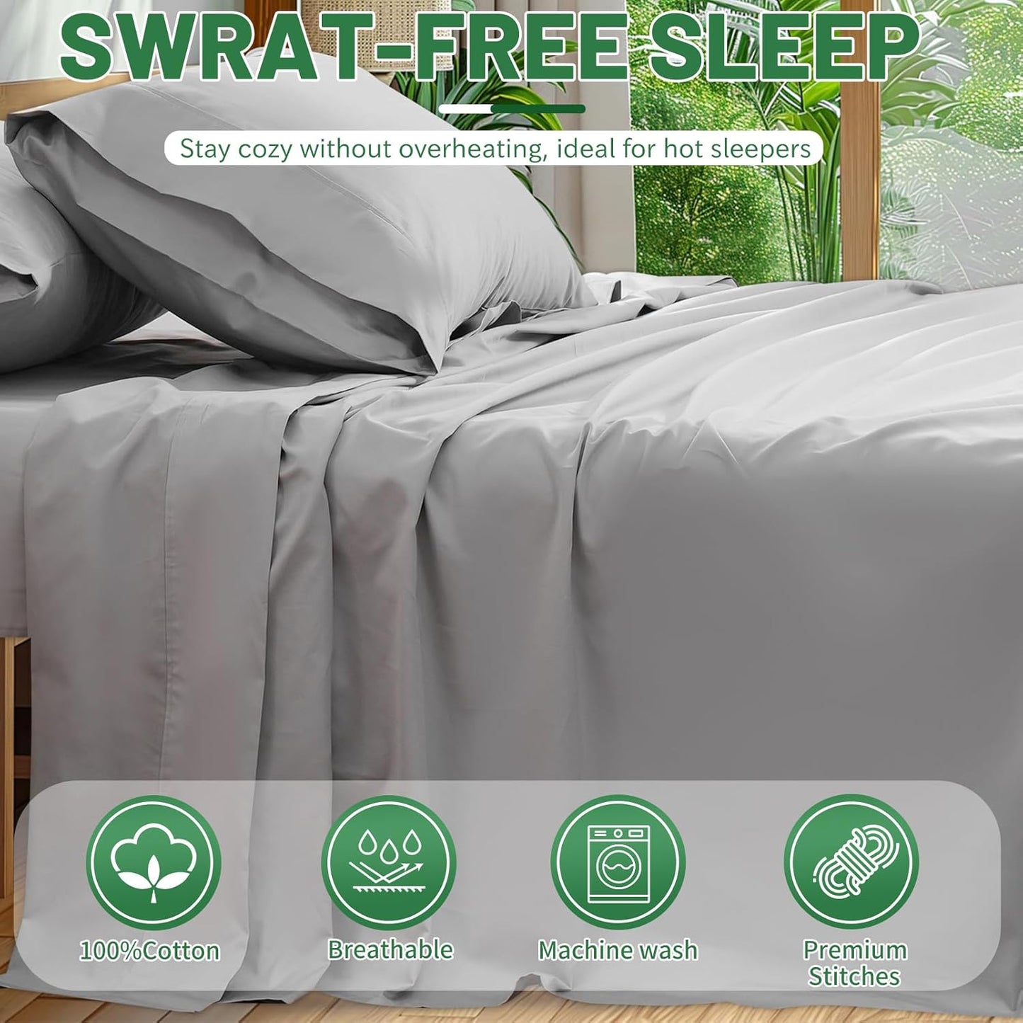 Extra Deep Pocket King Sheets 18-24 Inch 1000 Thread Count 100% Egyptian Cotton Sateen Weave Soft Breathable 4 Pieces(King,Grey)