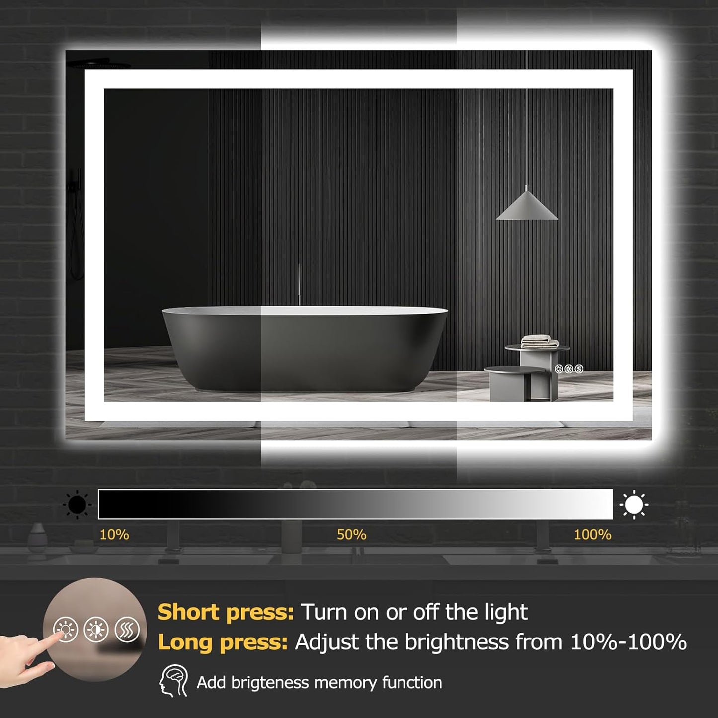 48X32 LED Bathroom Mirror with Lights, Anti-Fog, Dimmable, Backlit + Front Lit, Smart Bathroom Vanity Mirror, Memory Function, Shatterproof, Tempered Glass (Horizontal/Vertical)