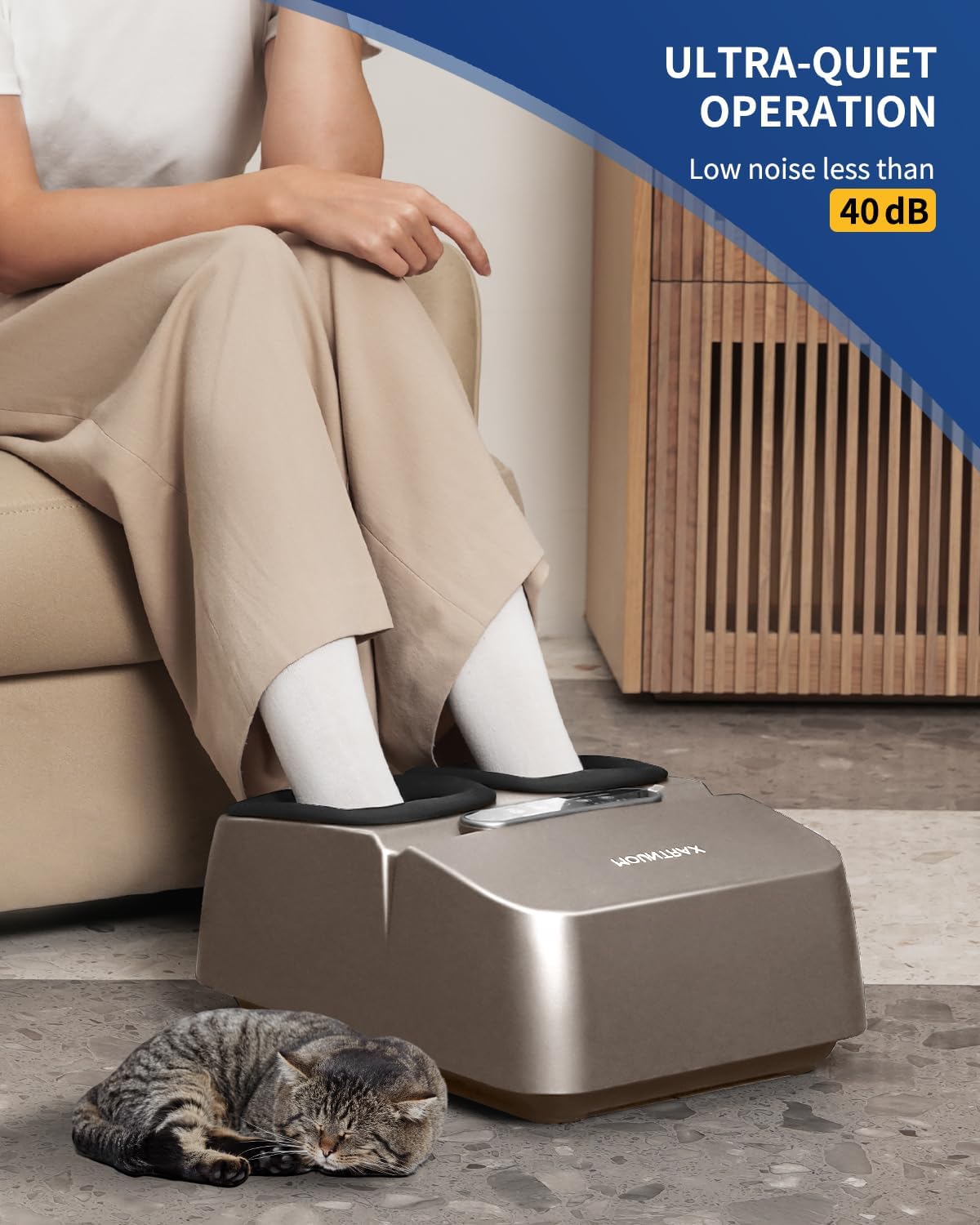 MOUNTRAX Foot Massager Machine with Heat, Foot Massager for Plantar Fasciitis, Neuropathy Pain, Shiatsu Foot Massager with Remote, Fits Feet Up to Men Size 12 (Gray)