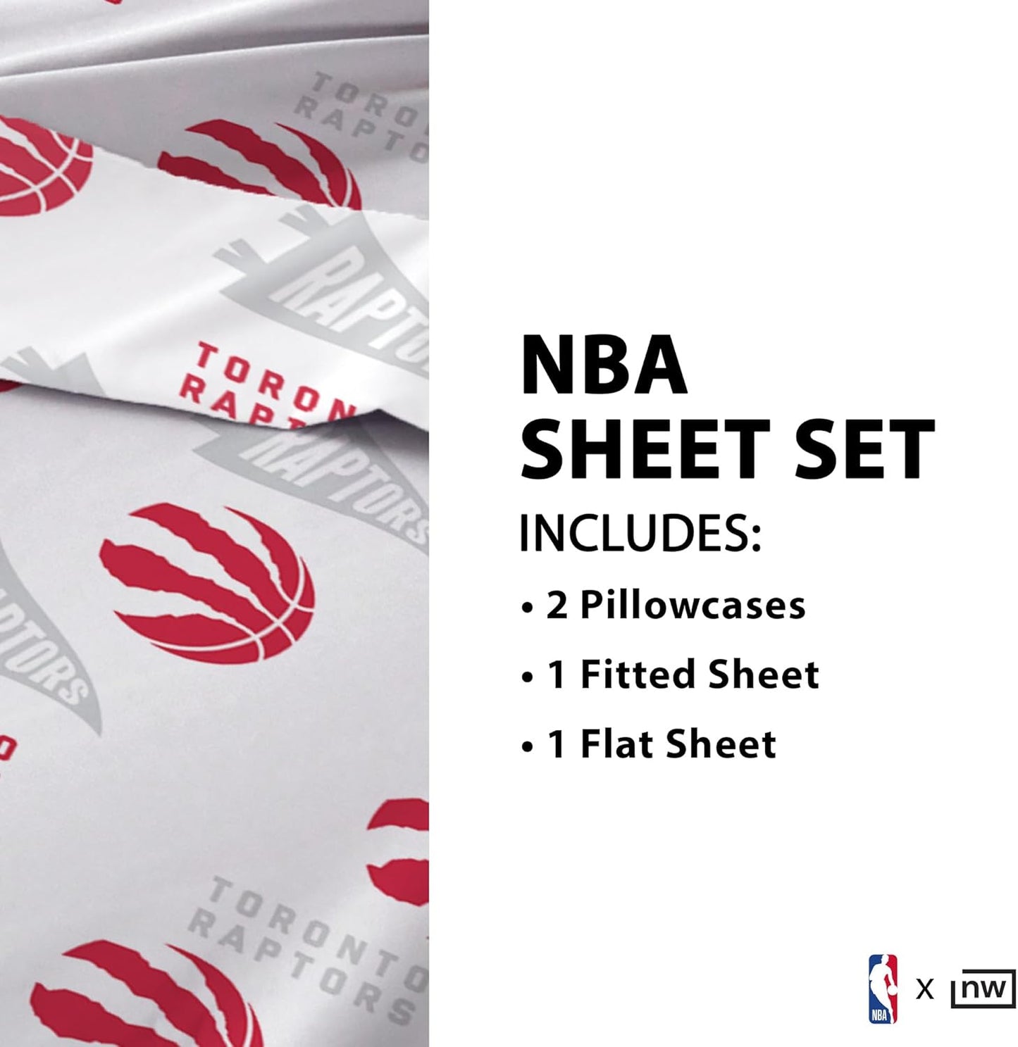 Northwest Officially Licensed Toronto Raptors NBA Full Size Sheet Set – Soft Team Logo Bedding for Dorms, Bedrooms, Fan Caves & Game Day Style